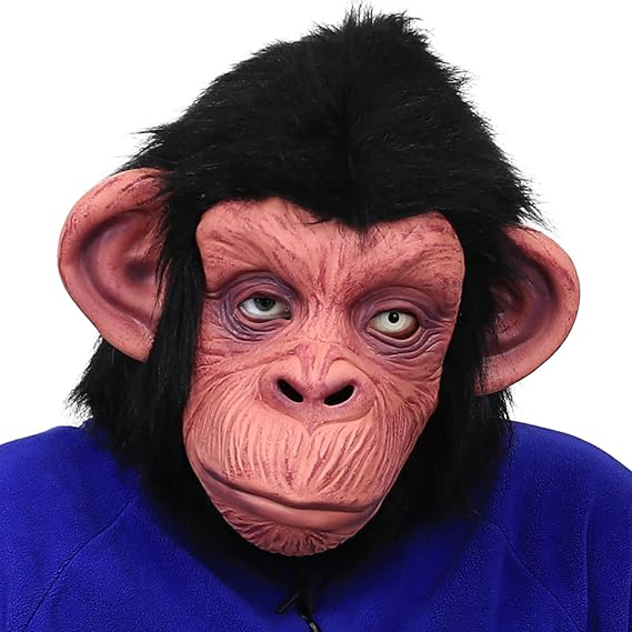 Siyah Saçlı Kafaya Tam Geçmeli Lateks Şempanze Maskesi - Lateks M