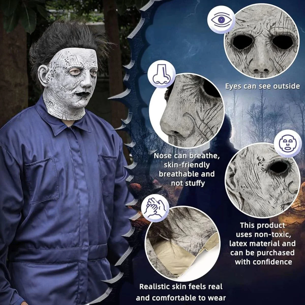 Siyah Saçlı Michael Myers Lateks Maske - Yüze Tam Yapışan Korku Maske Fiyatı, Yorumları ve Özellikleri