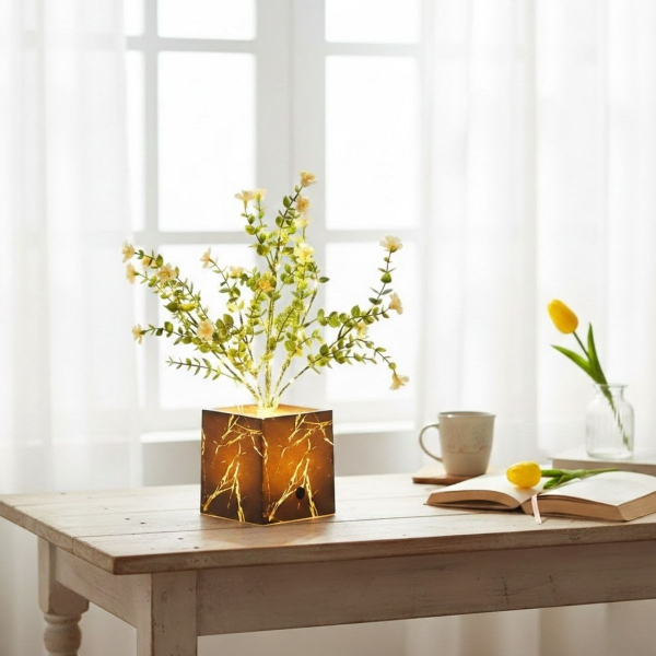 LED Işıklı Siyah Saksıda Dekoratif Yapay Çiçek