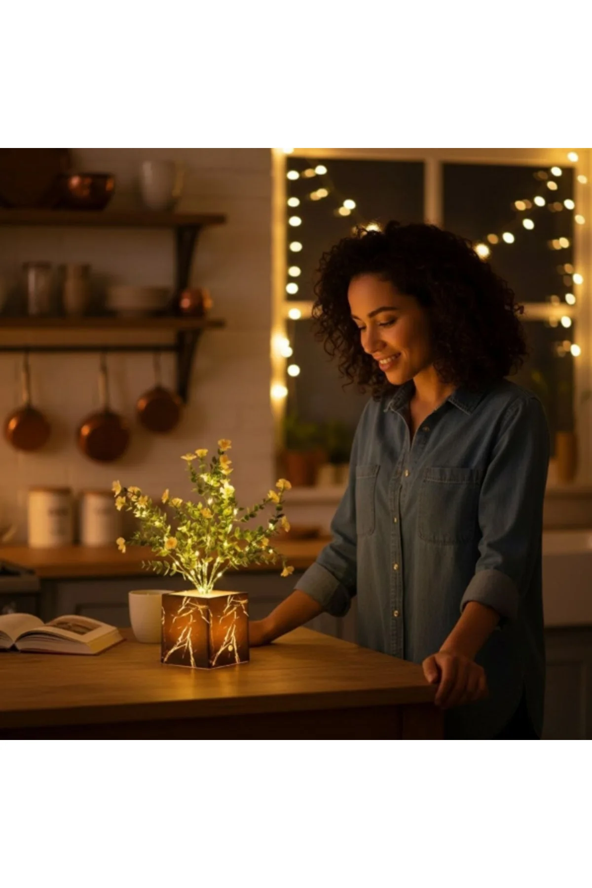 Siyah Saksılı LED Yapay Çiçek Siyah Saksılı LED Yapay Çiçek