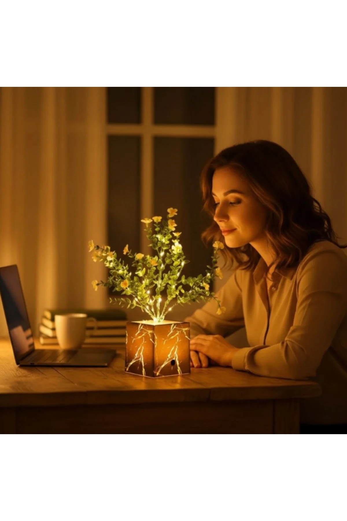 Siyah Saksılı LED Yapay Çiçek Siyah Saksılı LED Yapay Çiçek