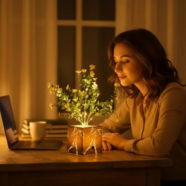 Siyah Saksılı LED Yapay Çiçek