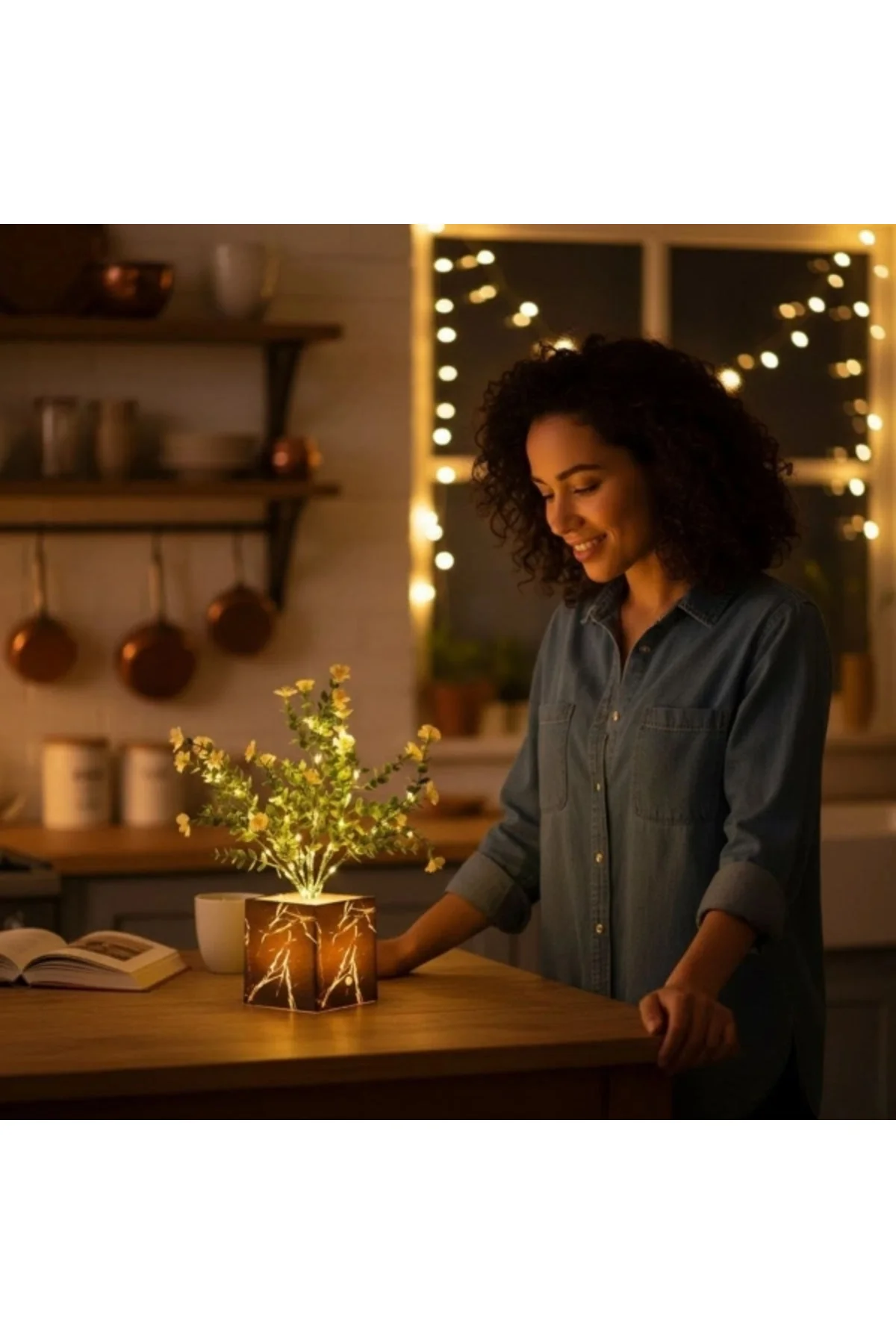 Siyah Saksılı Led Yapay Çiçek