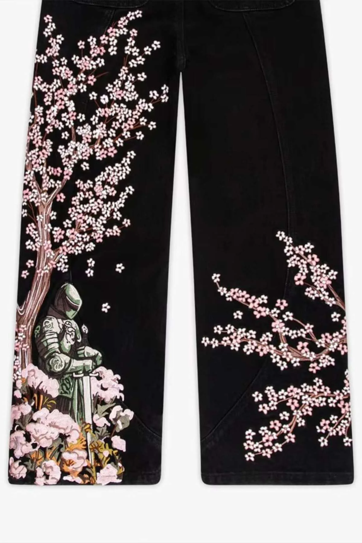 Siyah Sakura Şövalye Nakışlı Y2K Baggy Pantolon Siyah Sakura Şövalye Nakışlı Y2K Baggy Pantolon