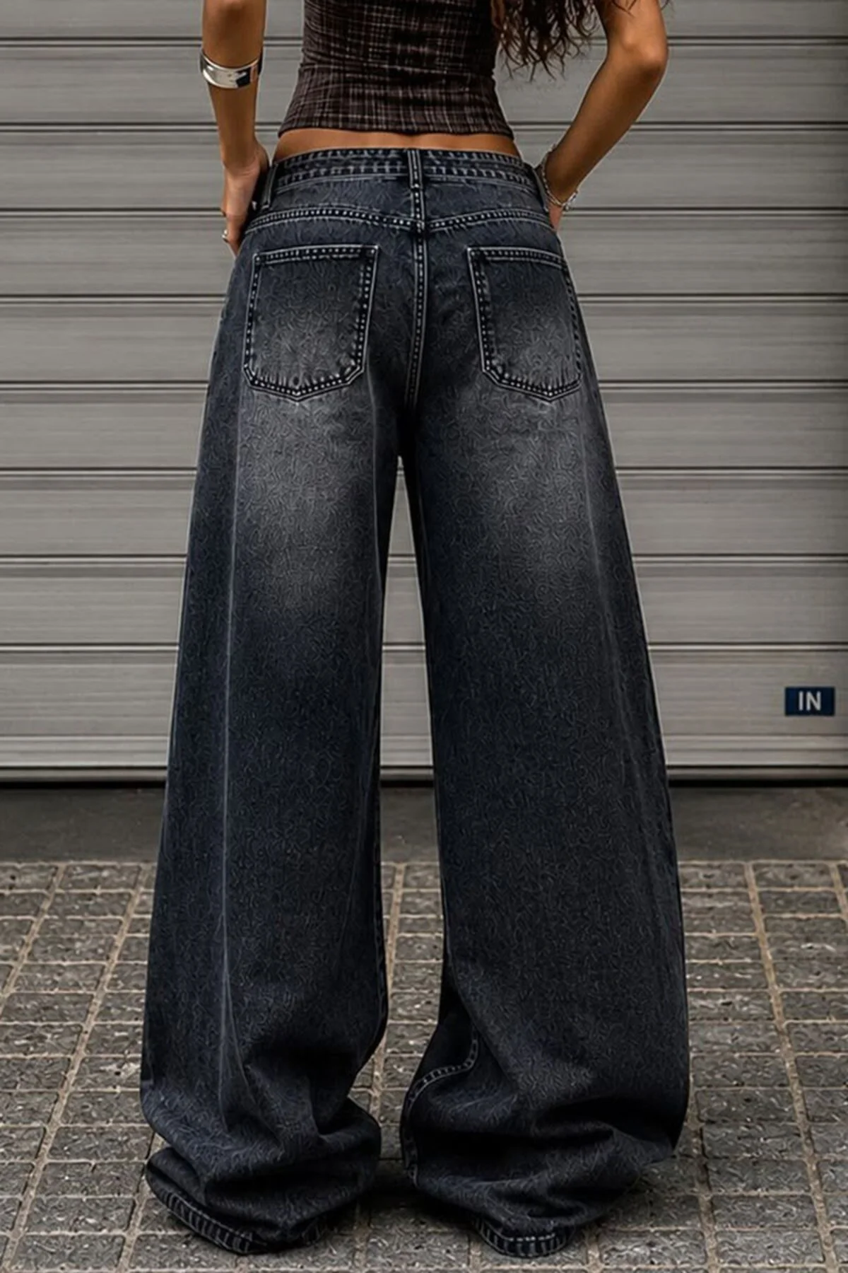 Siyah Sakura Taşlamalı Y2K Unisex Baggy Pantolon Siyah Sakura Taşlamalı Y2K Unisex Baggy Pantolon