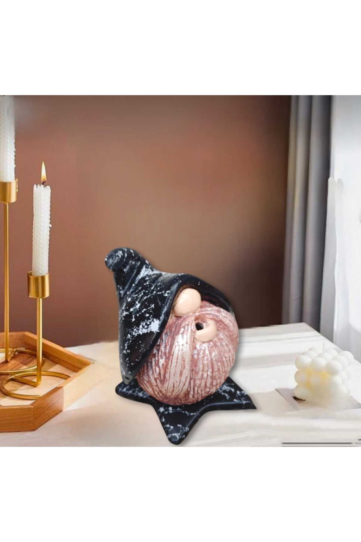 Dodemert Home Siyah Şapkalı Pala Gnome Beton Tütsülük