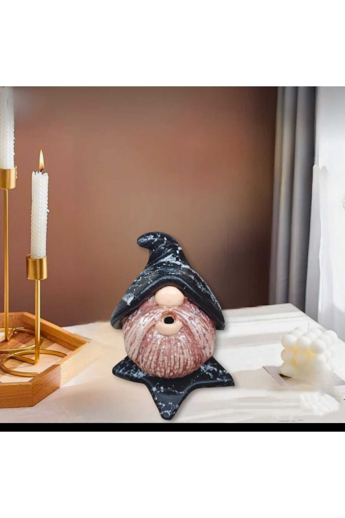 Dodemert Home Siyah Şapkalı Pala Gnome Beton Tütsülük