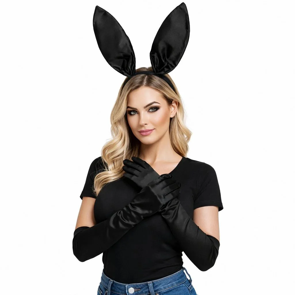 Siyah Saten Tavşan Kulak ve 40 Cm Eldiven Kostüm Seti - Parti ve Cosplay Aksesuarı Fiyatı, Yorumları ve Özellikleri