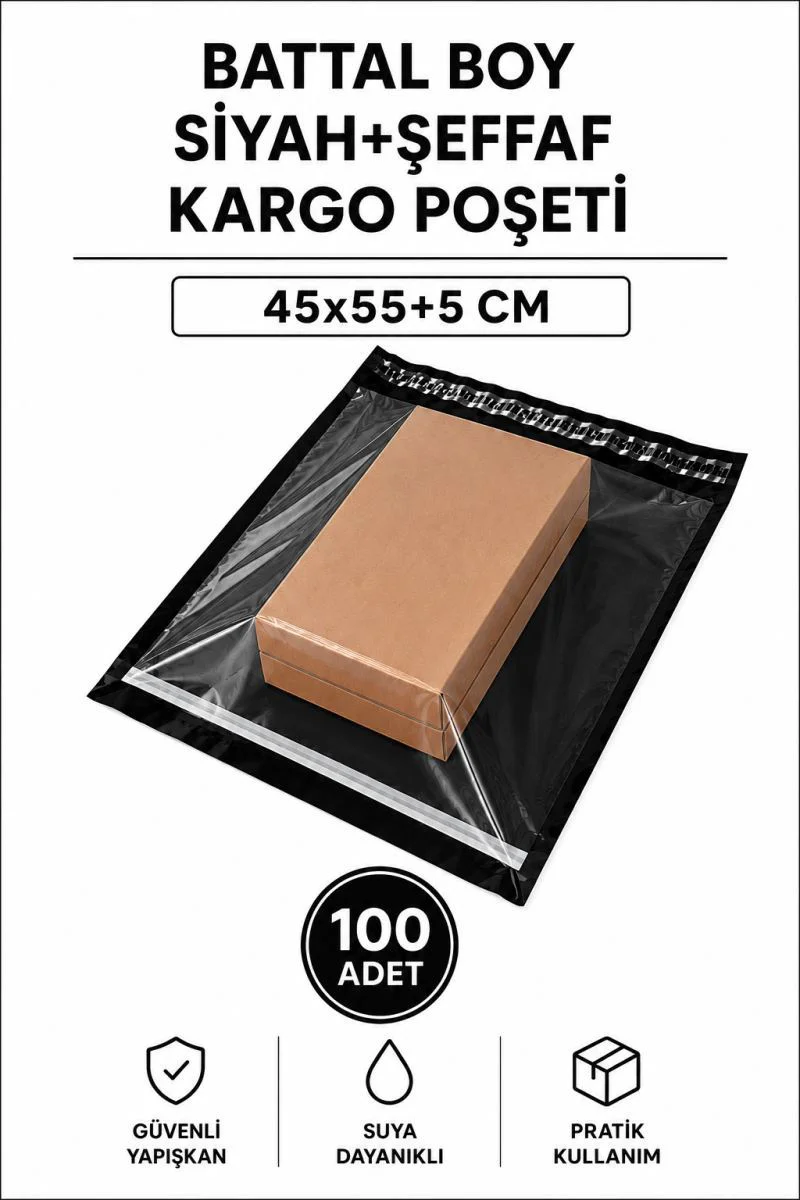 Siyah Şeffaf Kargo Poşeti 45x55+5 Cm 100 Adet – E-Ticaret Paketleme Çözümü Fiyatı, Yorumları ve Özellikleri