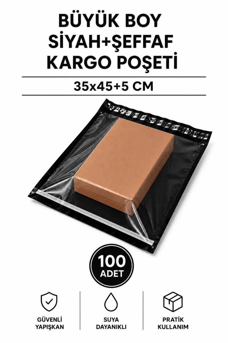 Siyah Şeffaf Kargo Poşeti 35x45+5 Cm 100 Adet – E-Ticaret Paketleme Fiyatı, Yorumları ve Özellikleri