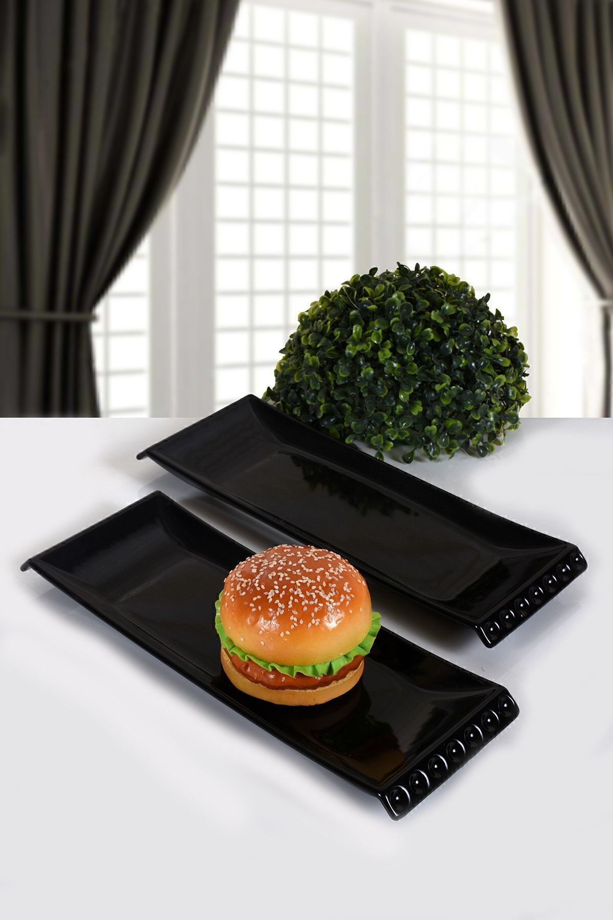 Keramika Siyah Selen Kayık Tabak 33 Cm 2 Adet