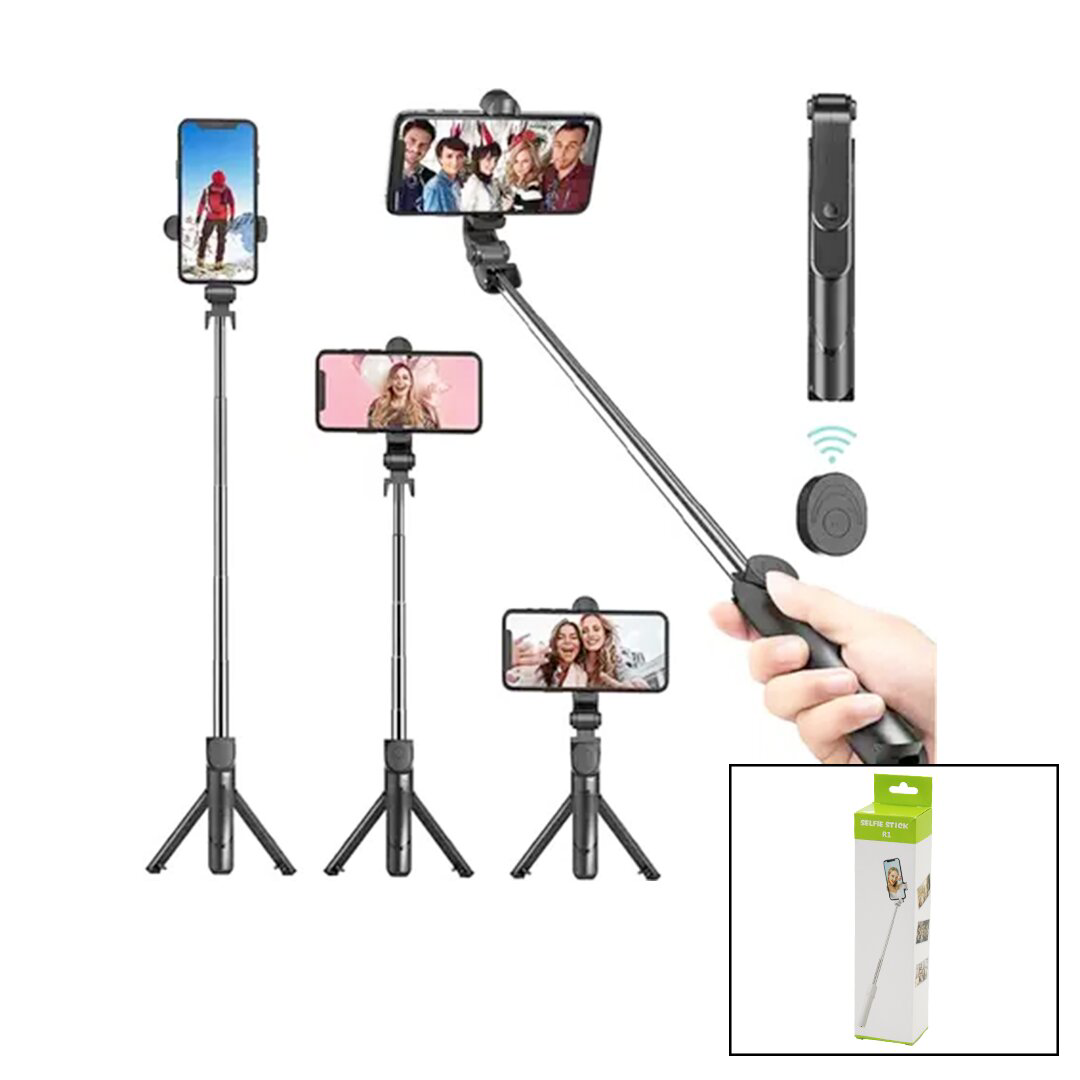 SİYAH  SELFİ ÇUBUK - TRİPOD AYAKLI  57CM UZAYAN-KISALAN SAPLI + 1