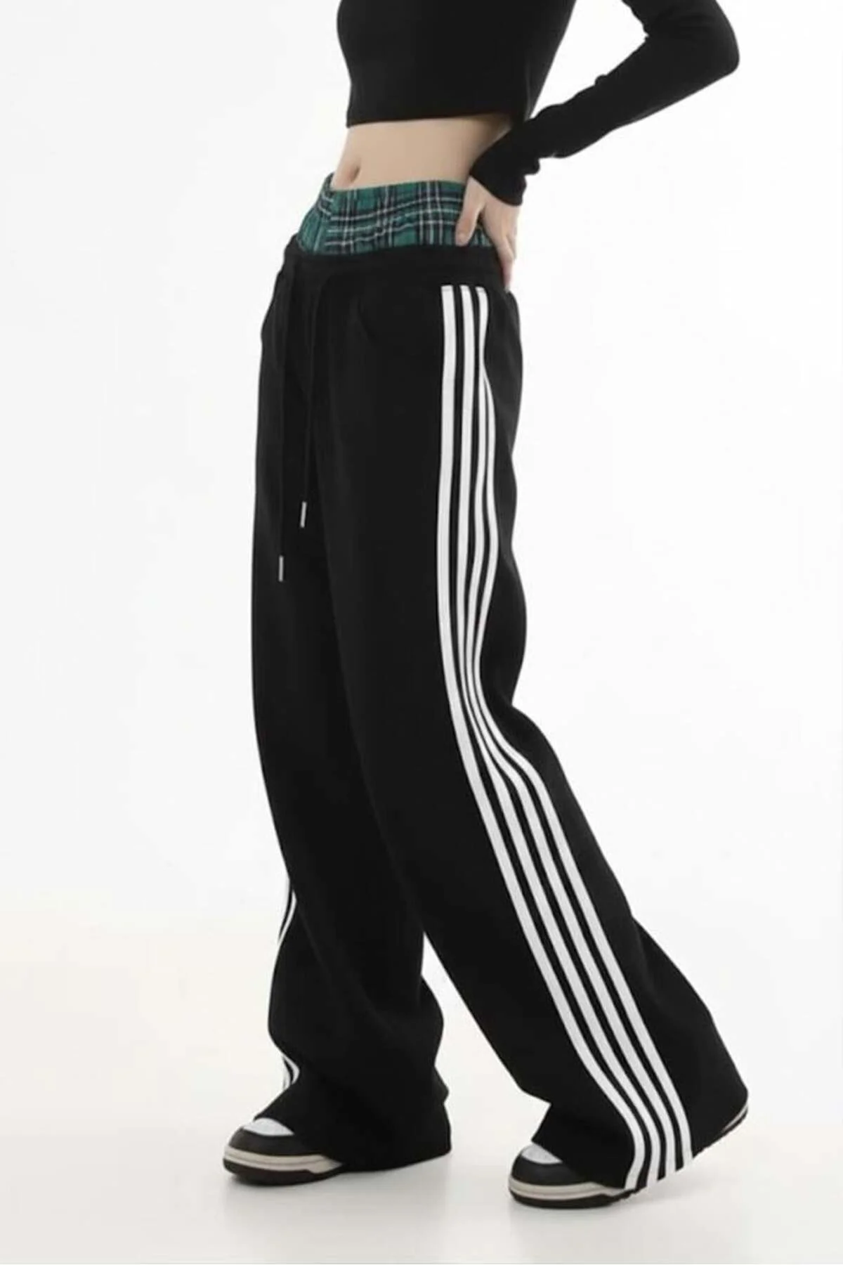 Siyah Şeritli Fake Boxer Y2K Unisex Eşofman