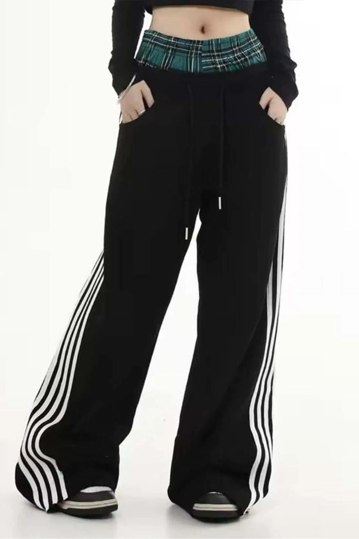 Siyah Şeritli Fake Boxer Y2K Unisex Eşofman