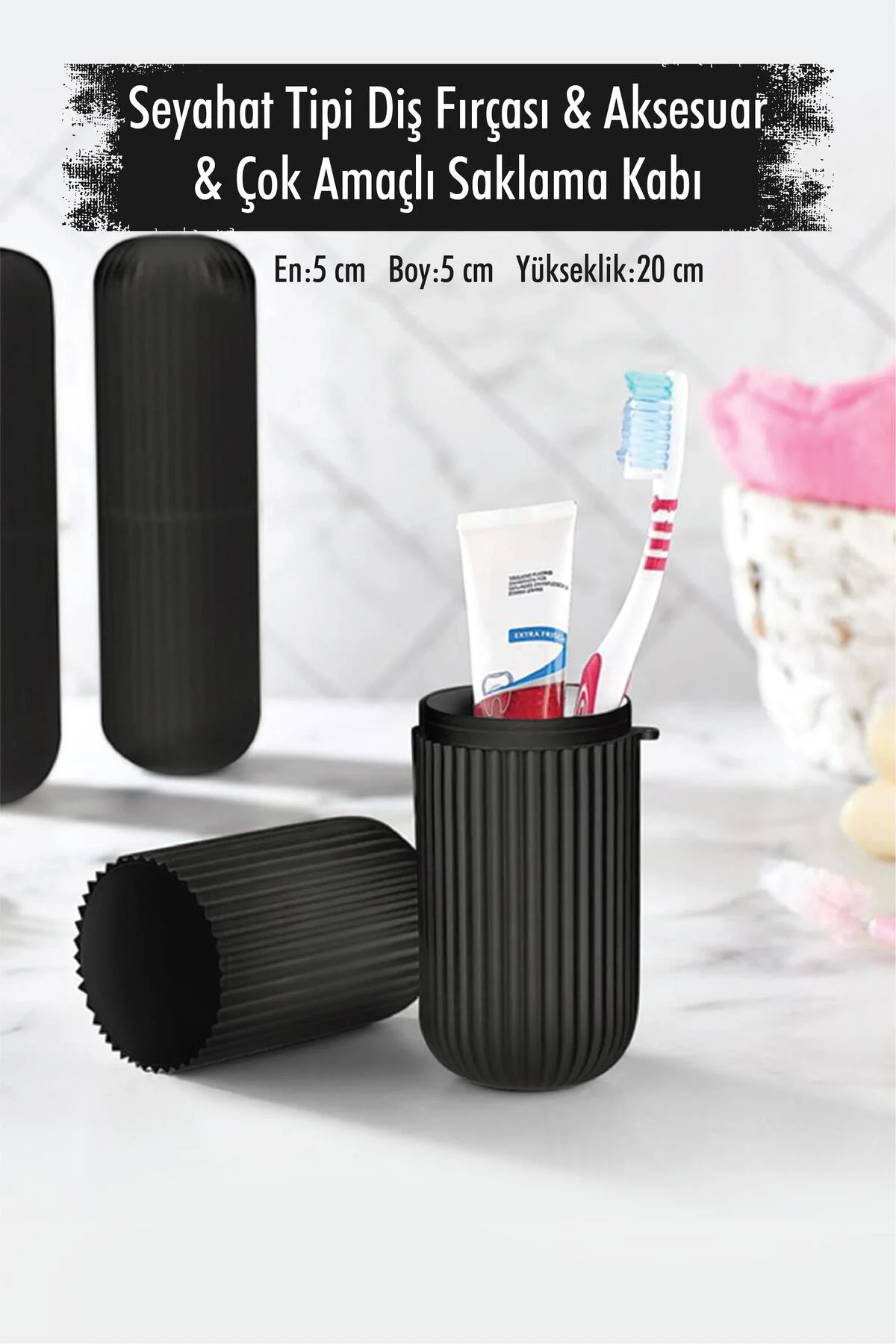 Siyah Seyahat Tipi Diş Fırçası & Aksesuar Kutusu & Çok Amaçlı Sak