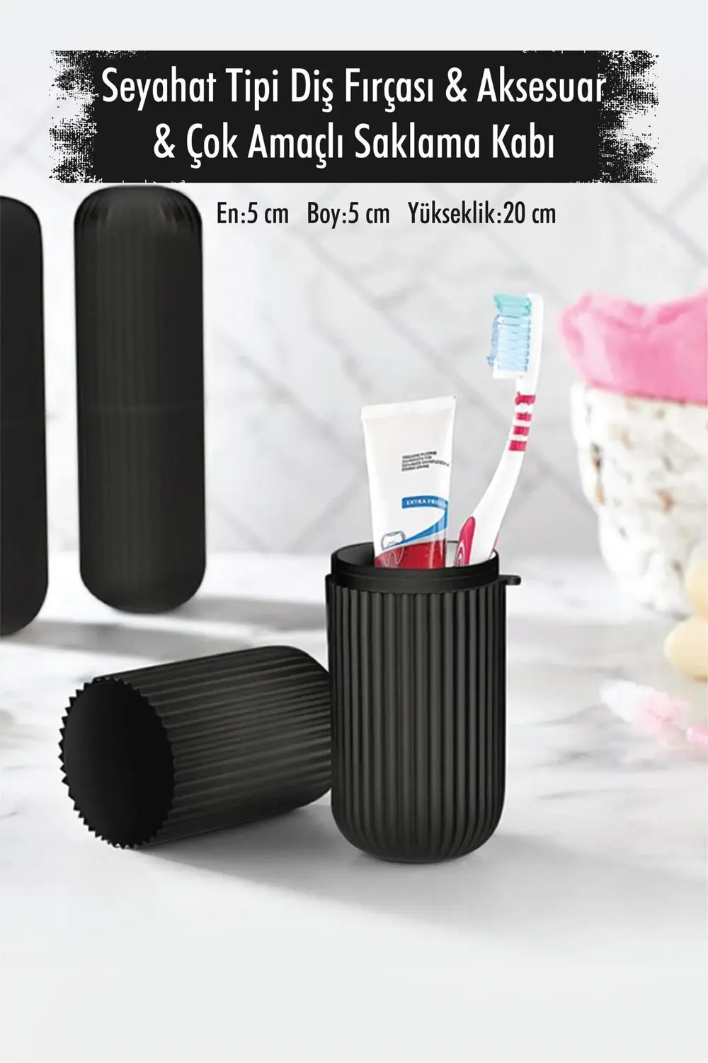 Siyah Seyahat Tipi Diş Fırçası & Aksesuar Kutusu & Çok Amaçlı Sak