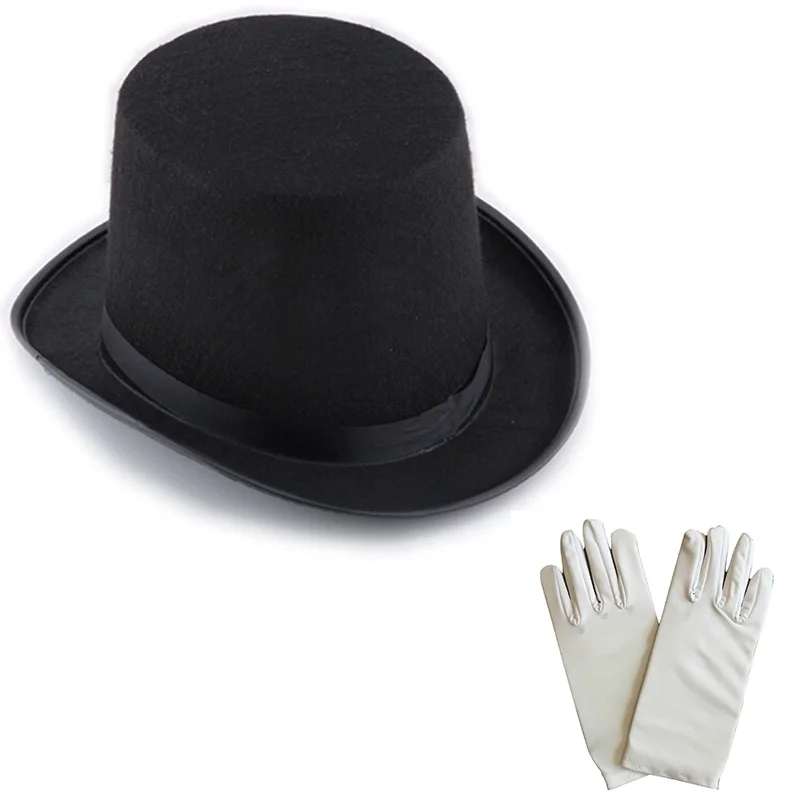 Siyah Sihirbaz Fötr Şapka 15 cm - 1 Çift Beyaz Sihirbaz Eldiveni - Yetişkin Boy Siyah Sihirbaz Fötr Şapka 15 cm - 1 Çift Beyaz Sihirbaz Eldiveni - Yetişkin Boy