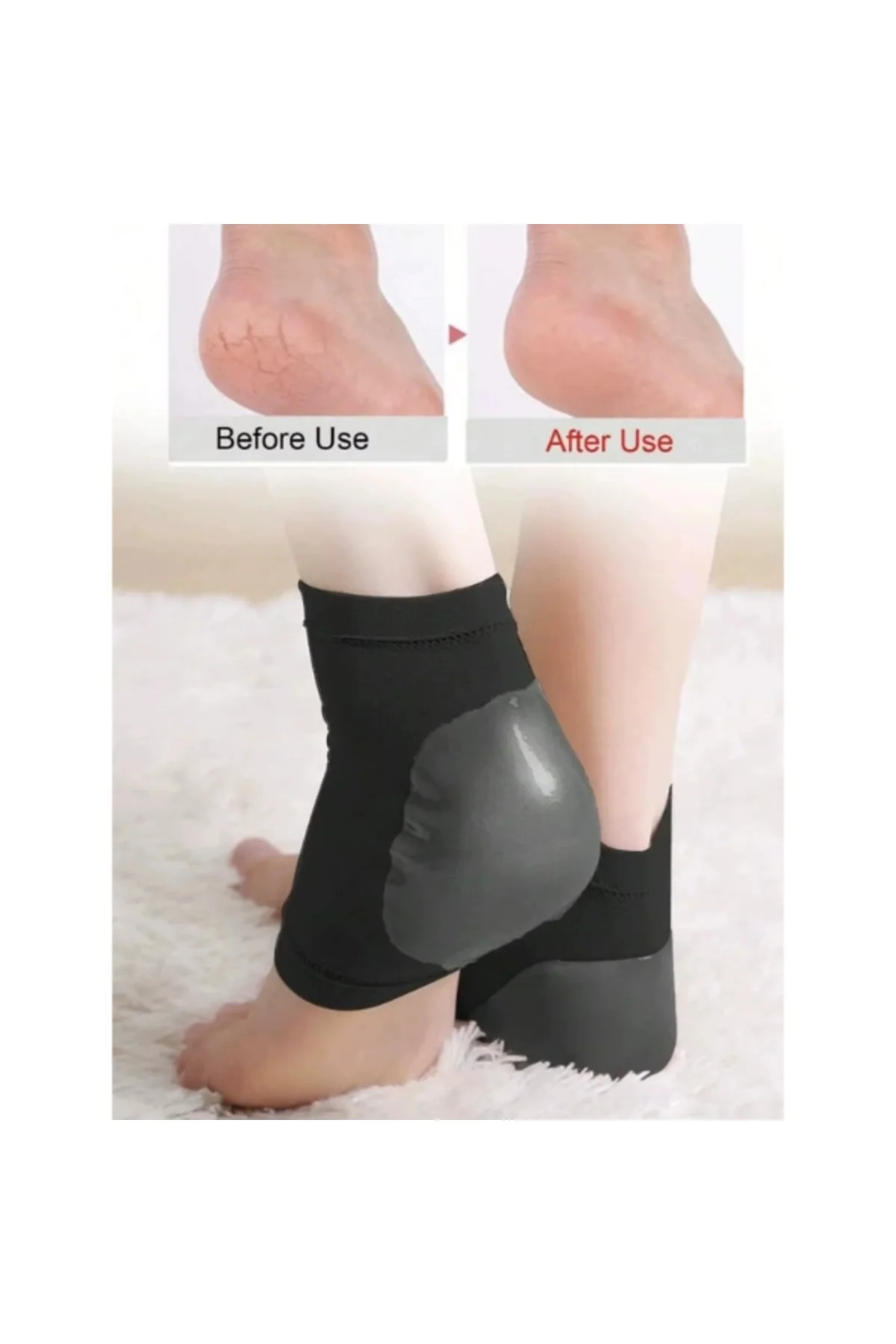 Siyah Silikon Topuk Nemlendirici Çorap