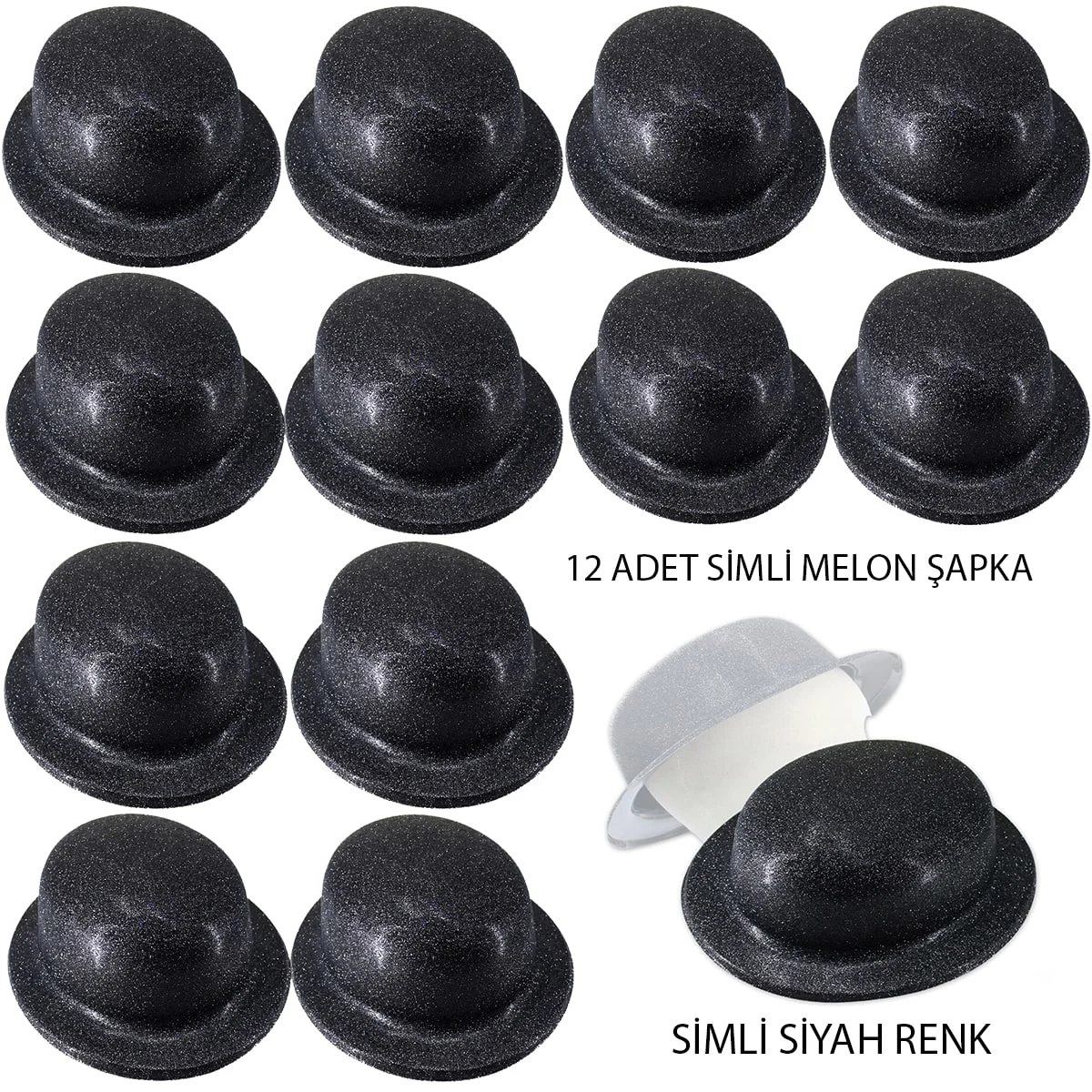 Siyah Simli Melon Parti Şapkası 12 Adet – Etkinlik & Doğum Günü Aksesuarı Fiyatı, Yorumları ve Özellikleri
