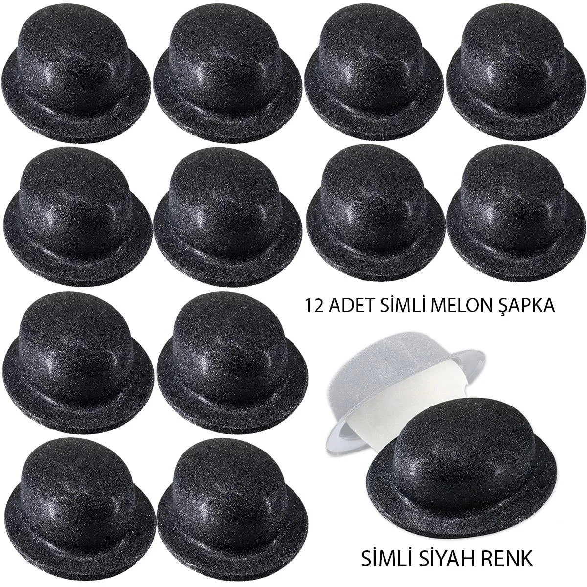 Siyah Simli Melon Parti Şapkası 12 Adet – Doğum Günü & Karnaval Aksesuarı Fiyatı, Yorumları ve Özellikleri