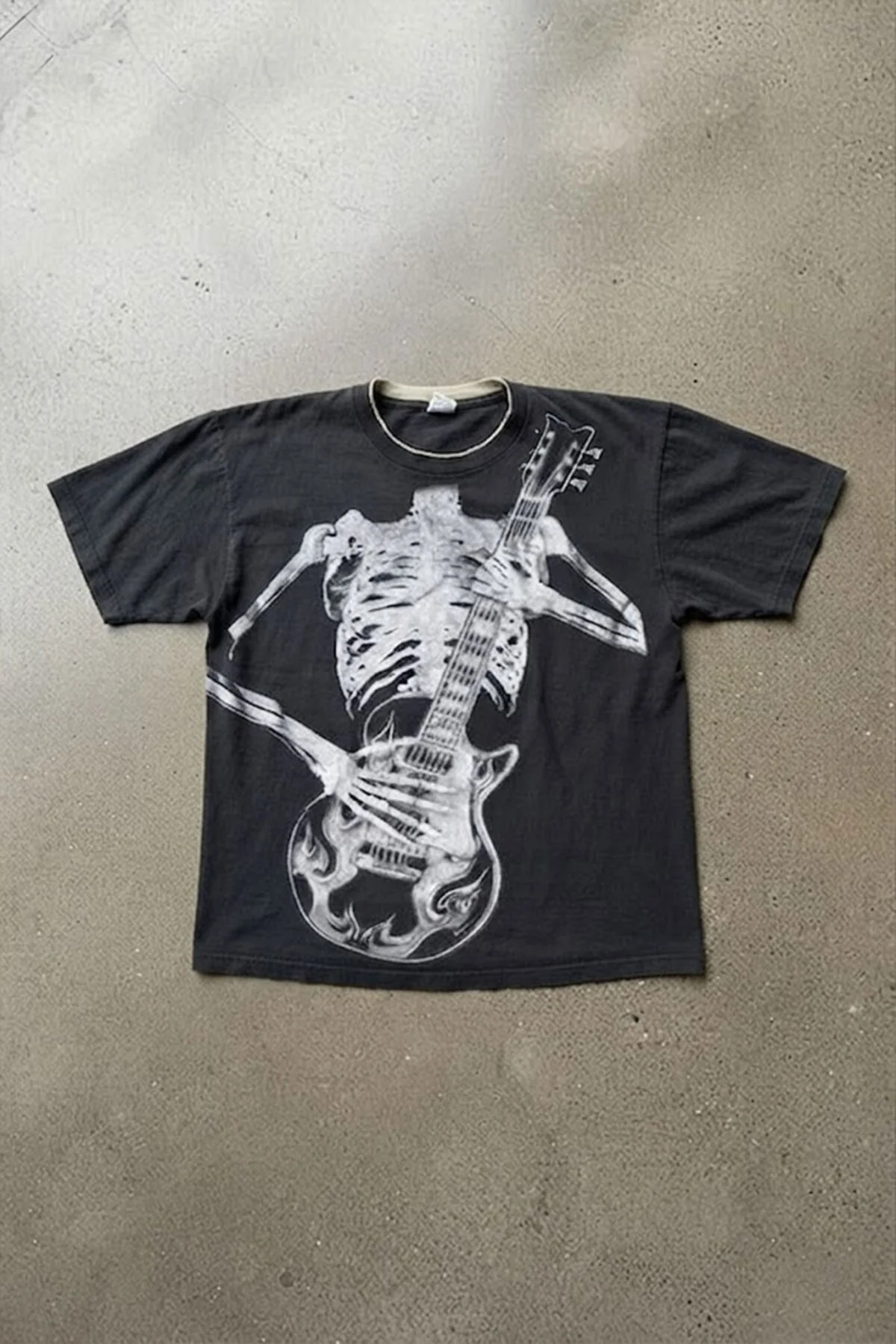 Siyah Skeleton Guitar Gotik Y2K Unisex T-Shirt