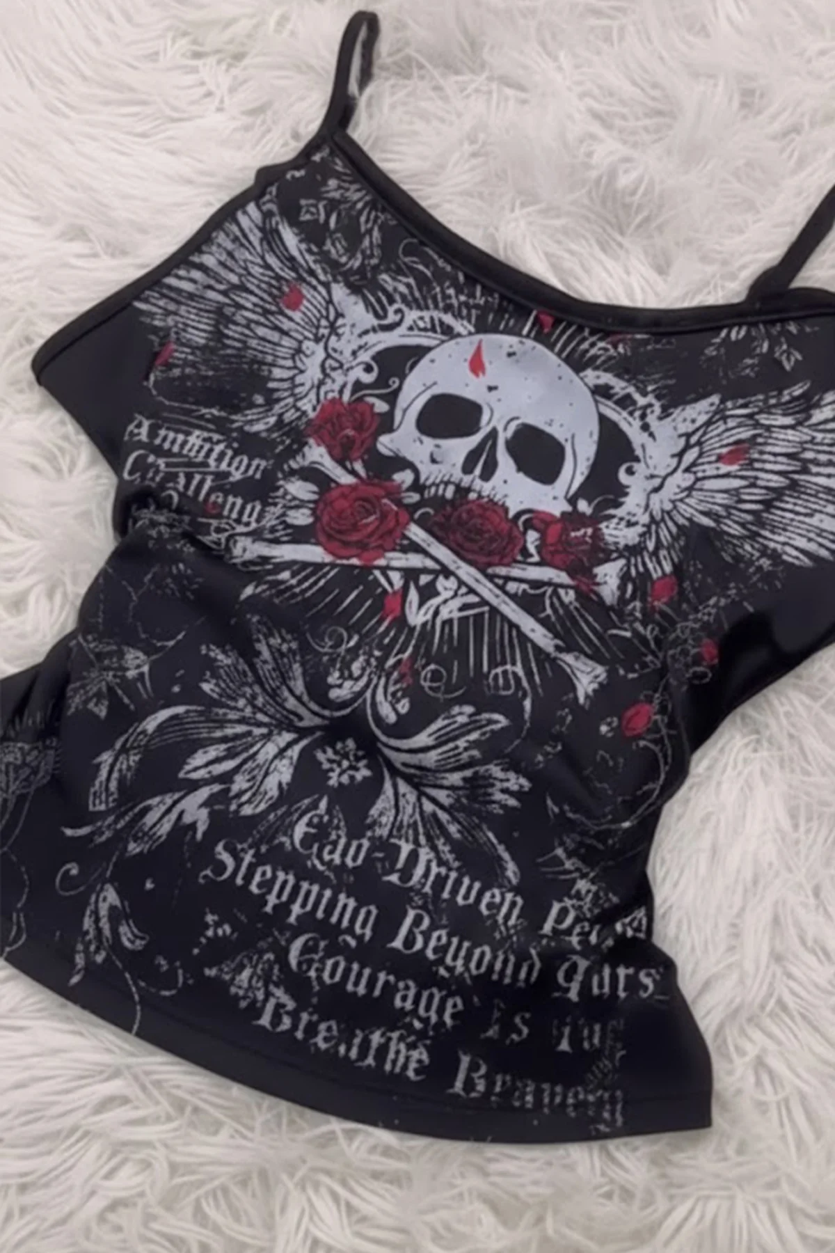 Siyah Skull Ambition Gotik Rose Y2K Askılı Crop Siyah Skull Ambition Gotik Rose Y2K Askılı Crop