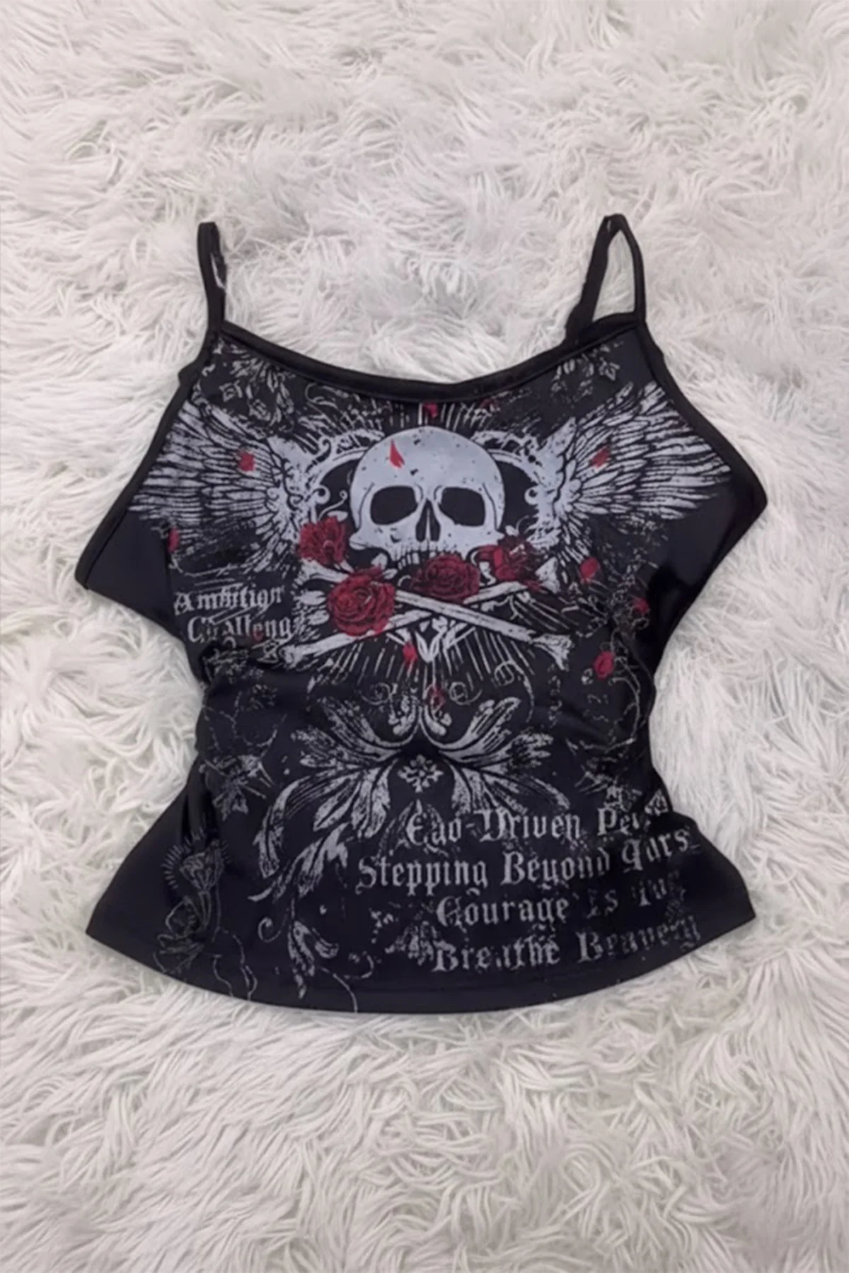 Siyah Skull Ambition Gotik Rose Y2K Askılı Crop Siyah Skull Ambition Gotik Rose Y2K Askılı Crop