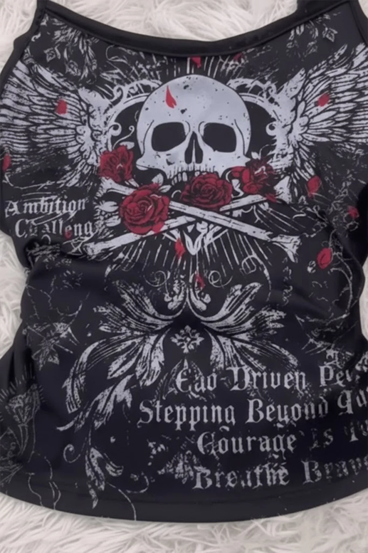Siyah Skull Ambition Gotik Rose Y2K Askılı Crop Siyah Skull Ambition Gotik Rose Y2K Askılı Crop