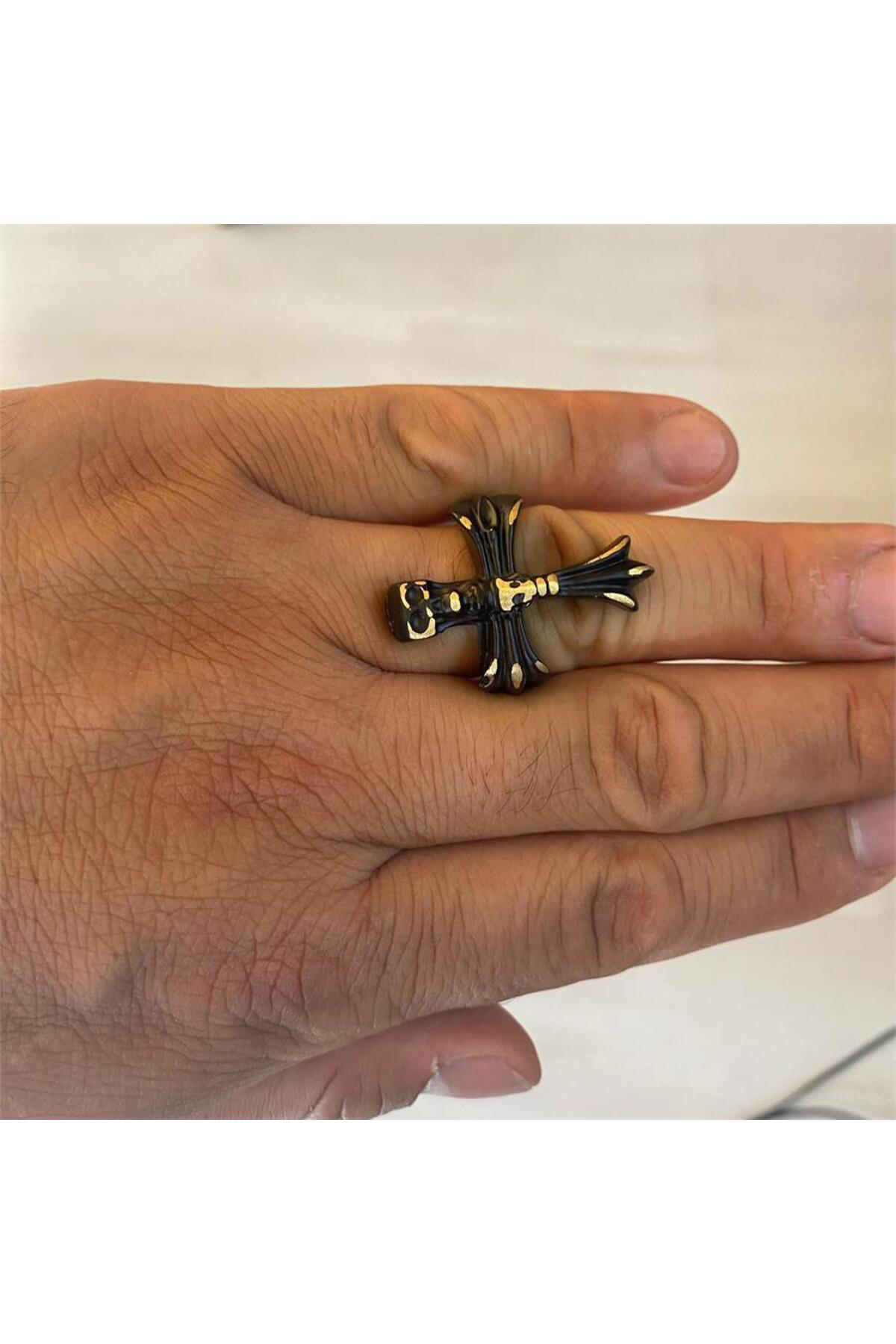 Siyah Skull And Cross Ayarlanabilir Yüzük