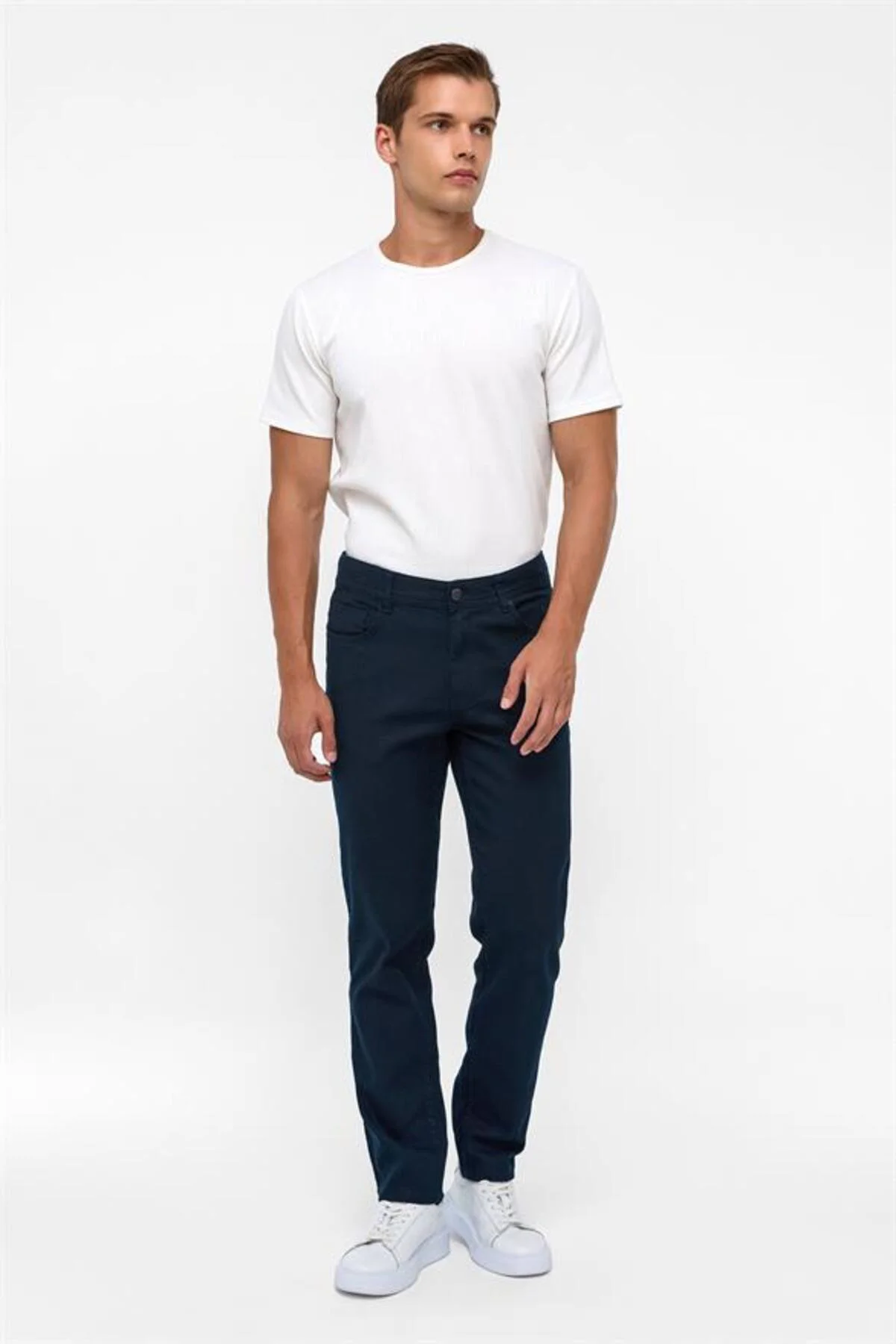Lacivert Slim Düz Düz Normal Bel Casual Pantolon