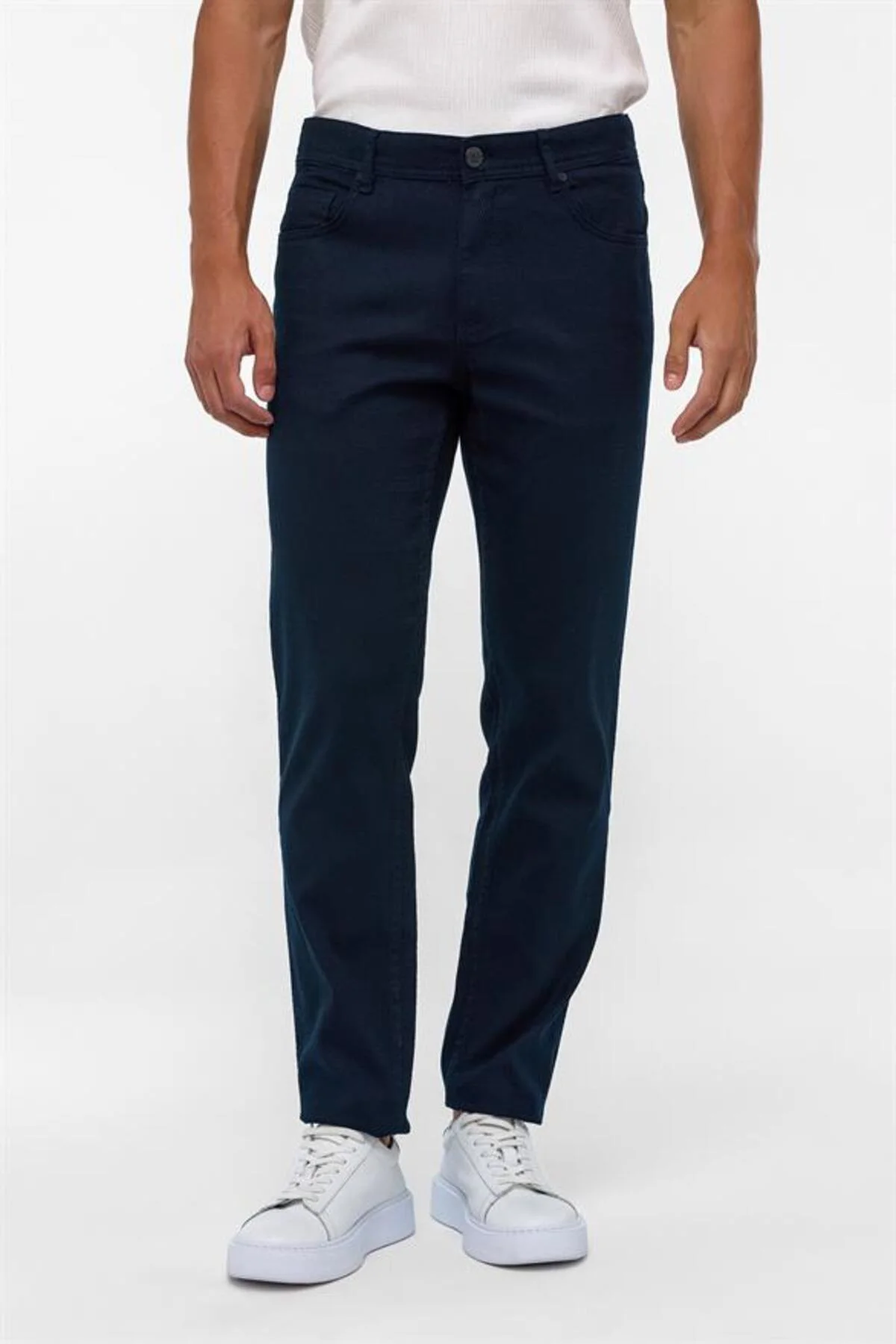 Lacivert Slim Düz Düz Normal Bel Casual Pantolon