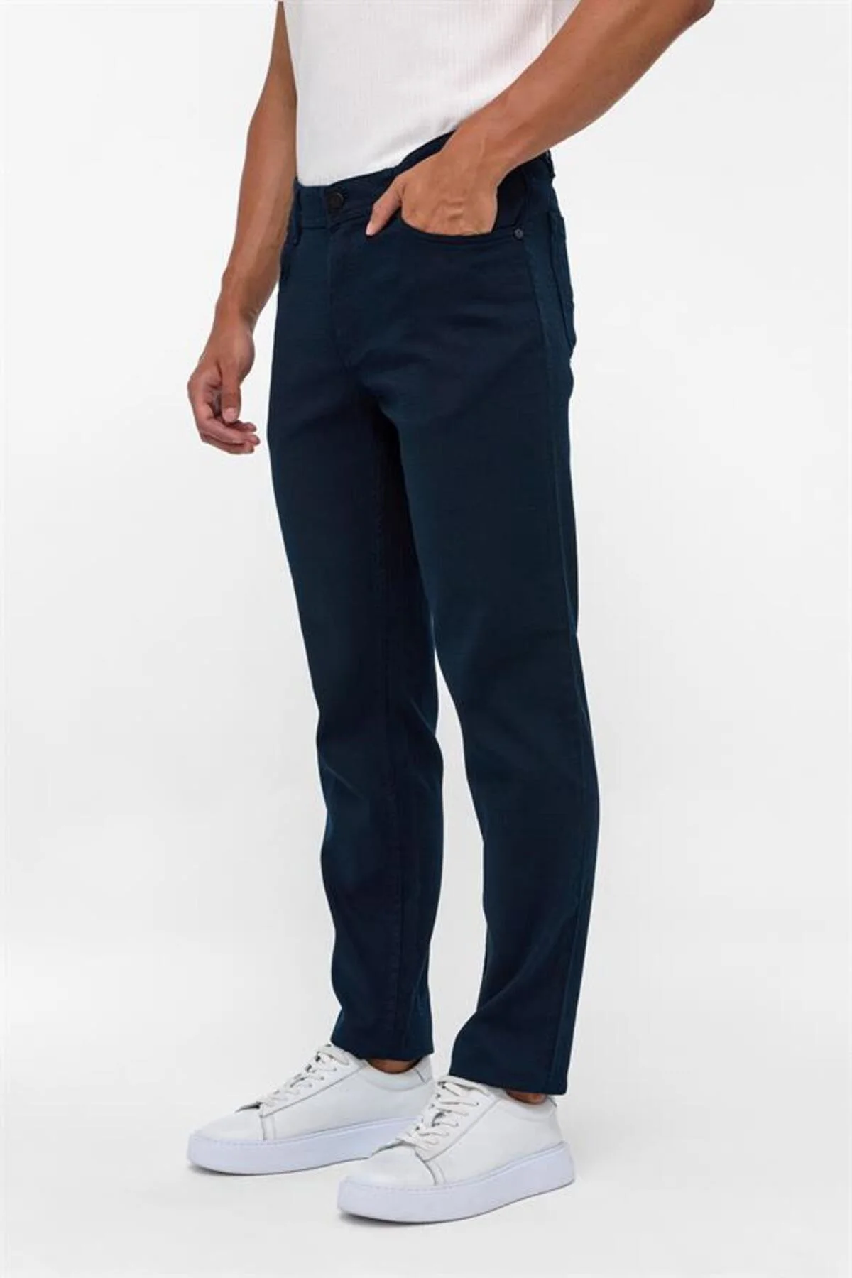 Lacivert Slim Düz Düz Normal Bel Casual Pantolon