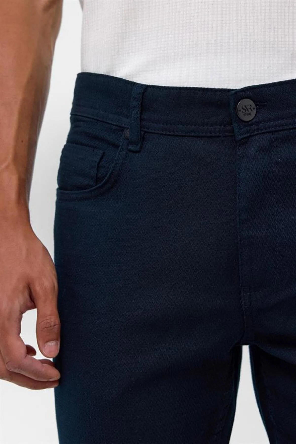 Lacivert Slim Düz Düz Normal Bel Casual Pantolon