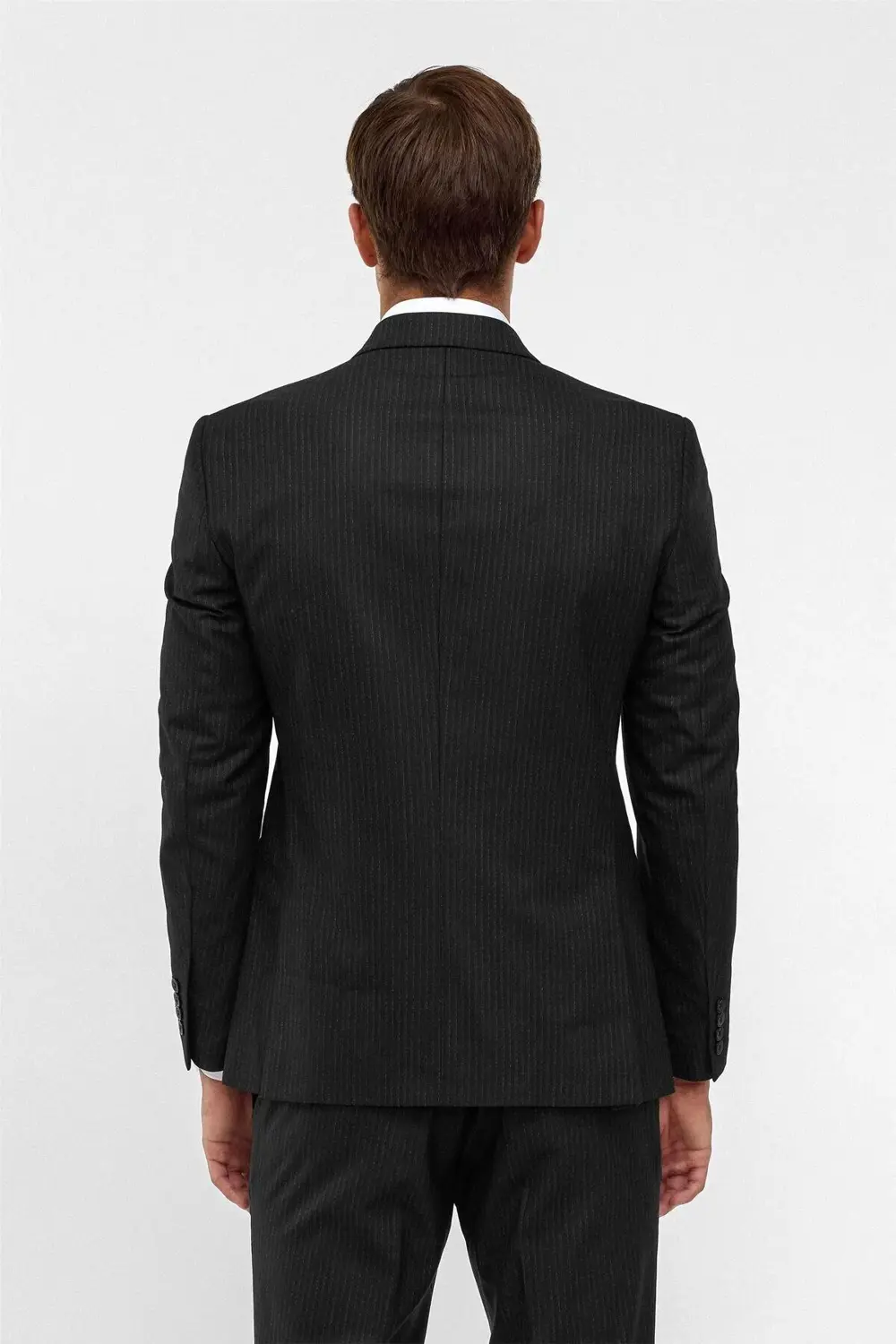 Süvari Siyah Slim Çizgili Sivri Yaka 6 Drop Takım Elbise