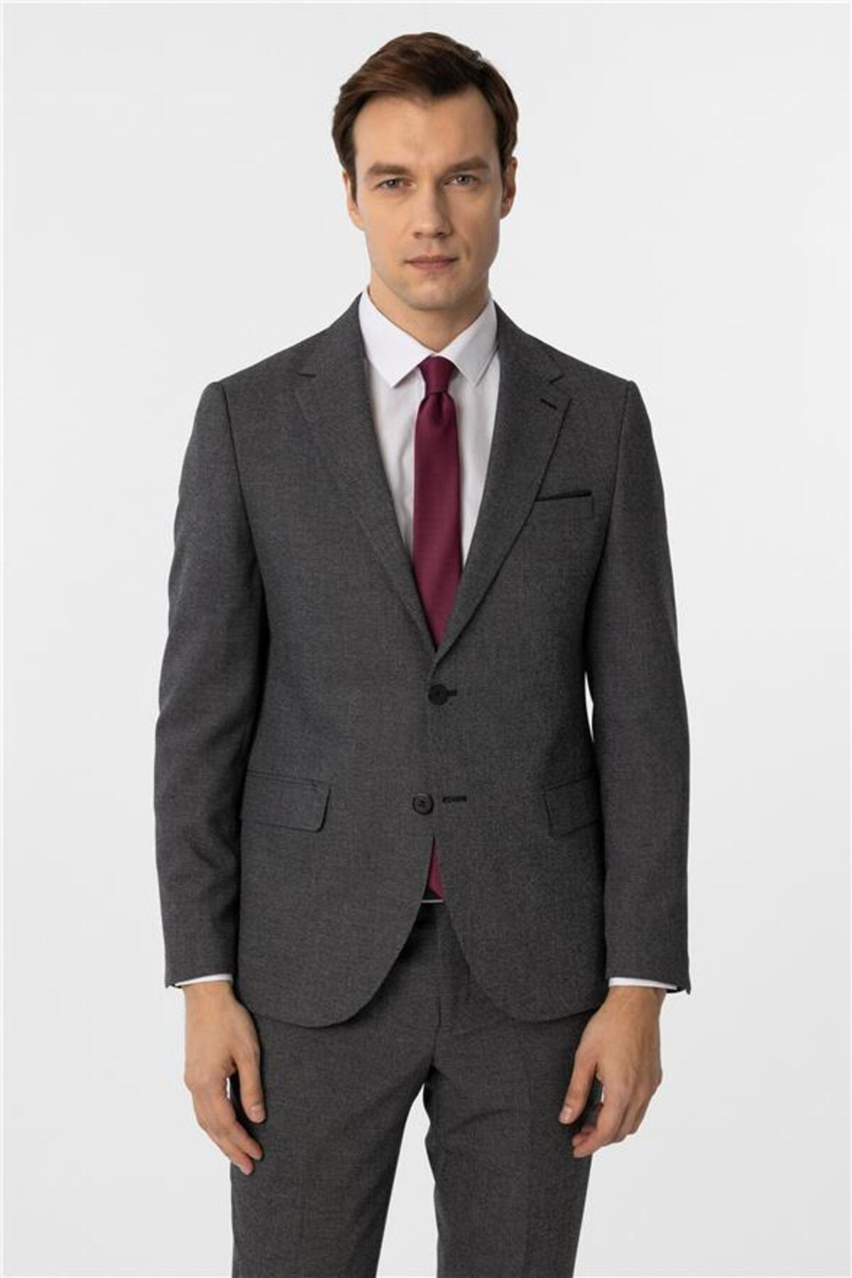 Siyah Slim Desenli Mono Yaka 6 Drop Takım Elbise