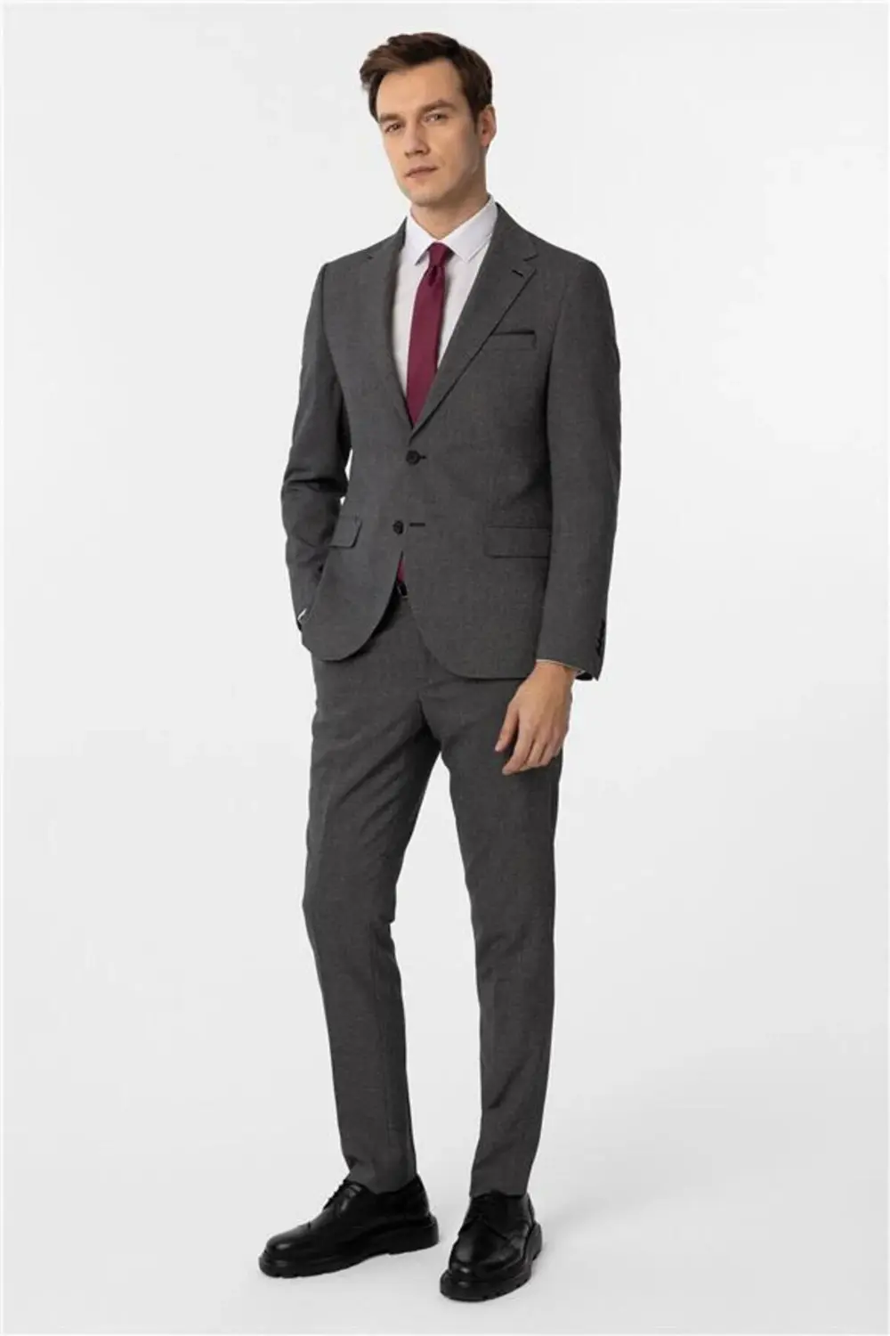 Siyah Slim Desenli Mono Yaka 6 Drop Takım Elbise