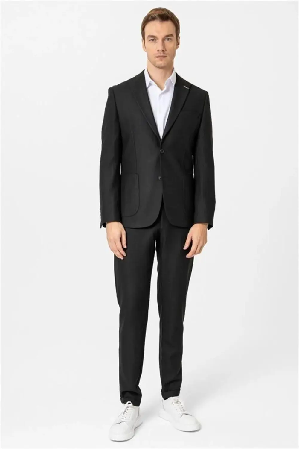 Siyah Slim Desenli Sivri Yaka 6 Drop Takım Elbise