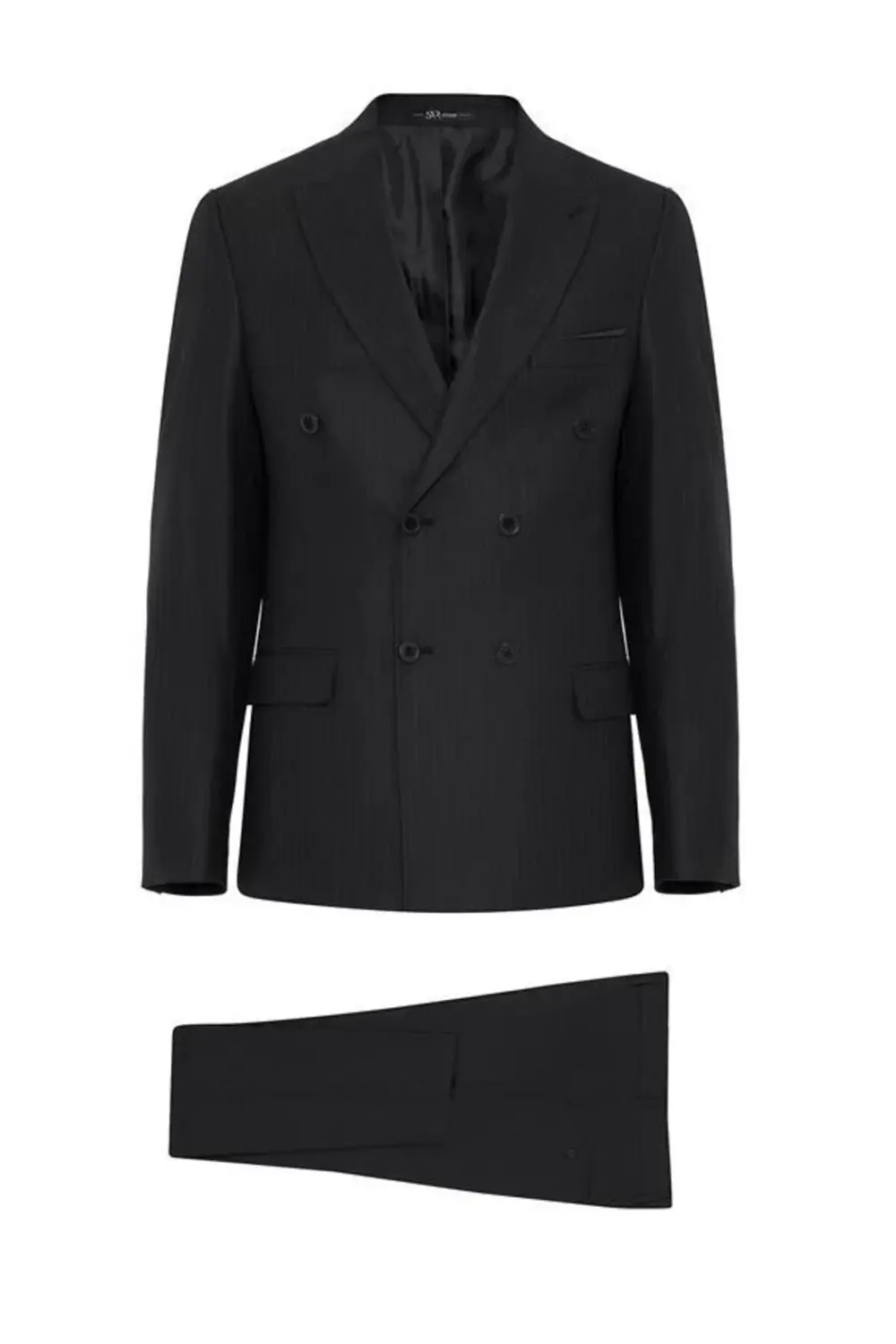 Siyah Slim Desenli Sivri Yaka 6 Drop Takım Elbise