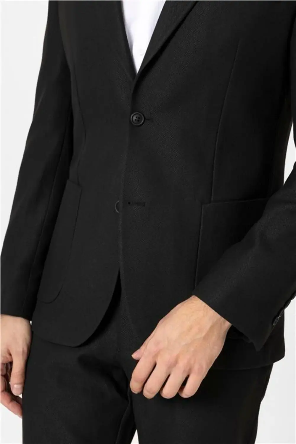 Siyah Slim Desenli Sivri Yaka 6 Drop Takım Elbise