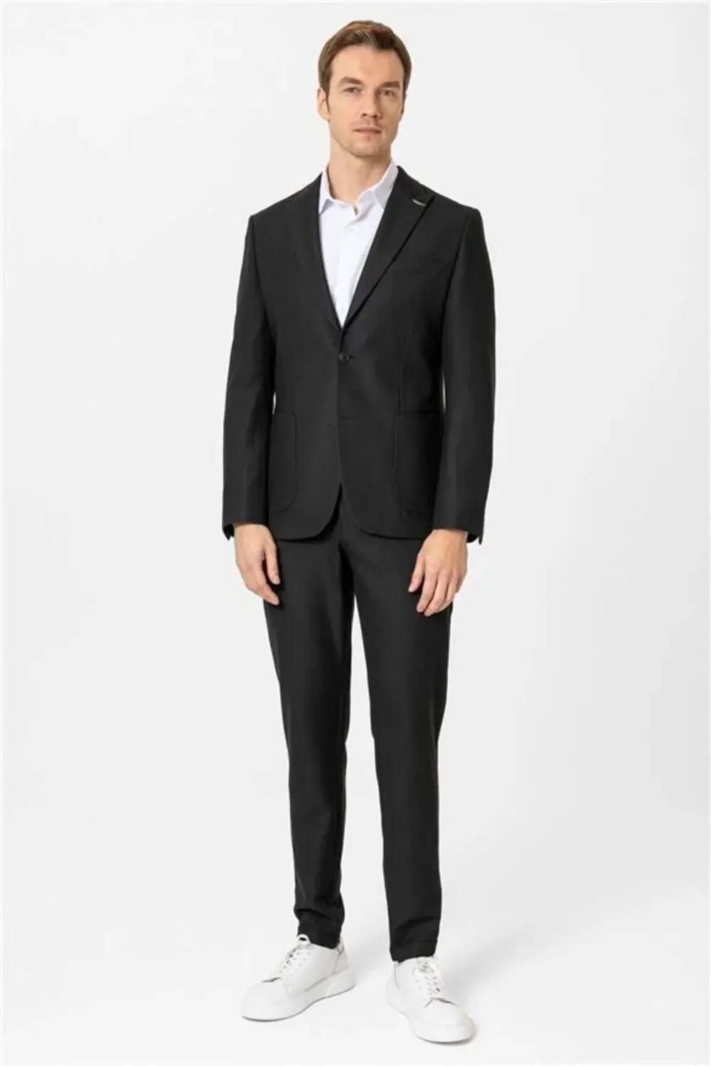 Siyah Slim Desenli Sivri Yaka 6 Drop Takım Elbise