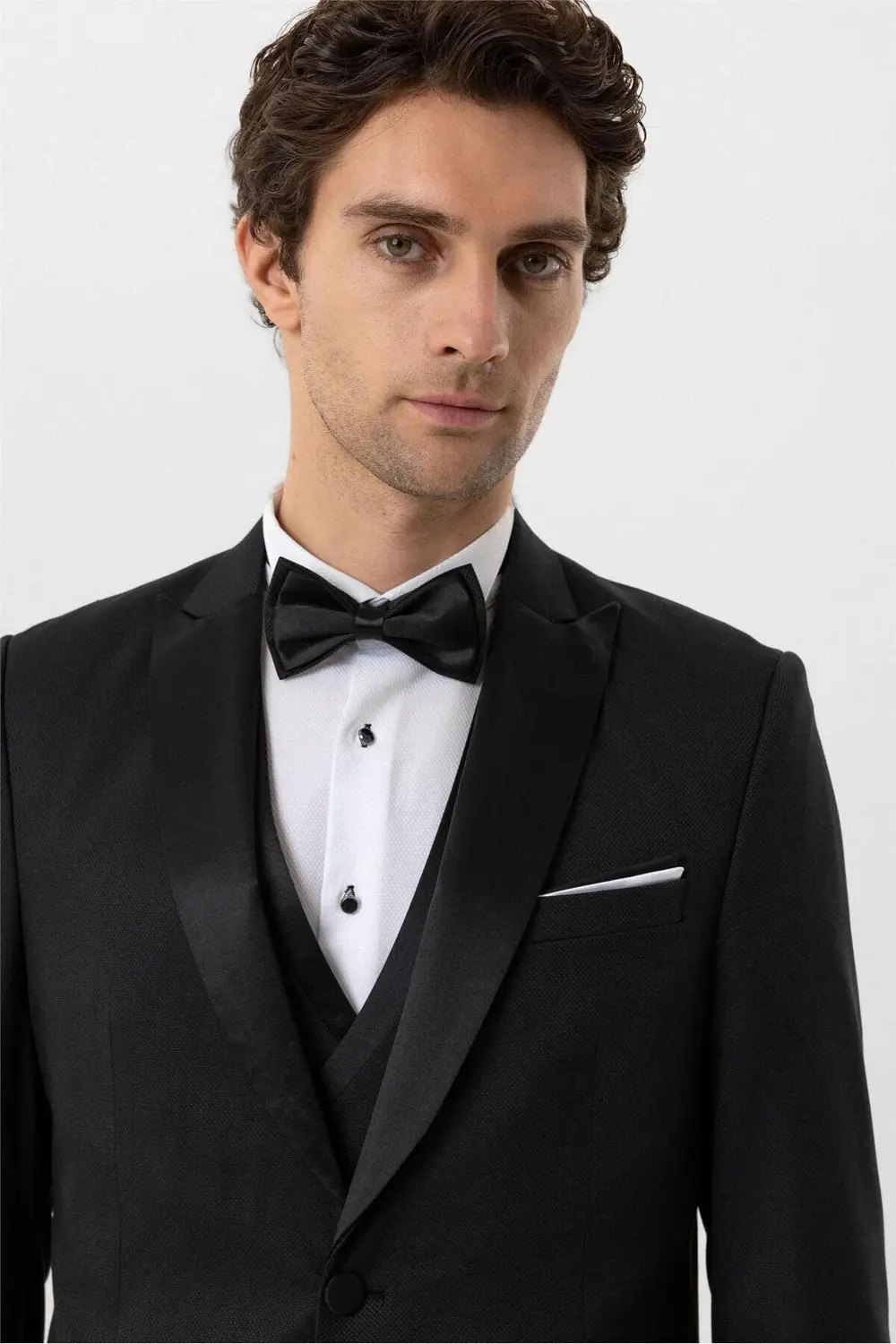 Süvari Siyah Slim Fit Armürlü Sivri Yaka 6 Drop Smokin & Damatlık