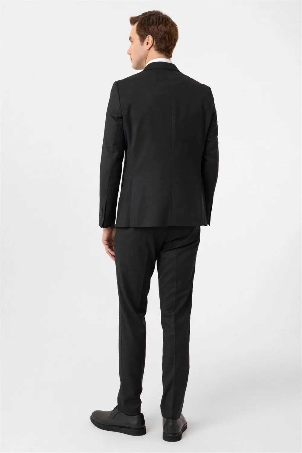 Süvari Siyah Slim Fit Armürlü Sivri Yaka 6 Drop Yelekli Klasik Takım Elb