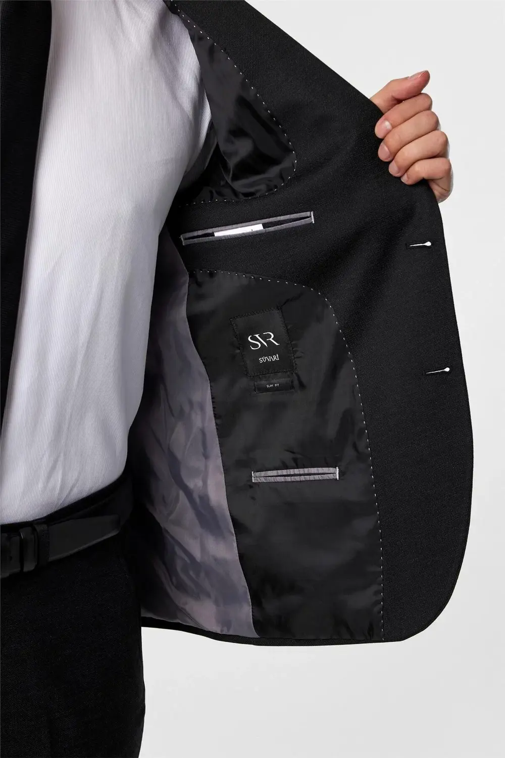 Siyah Slim Fit Desenli Mono Yaka 6 Drop Klasik Takım Elbise