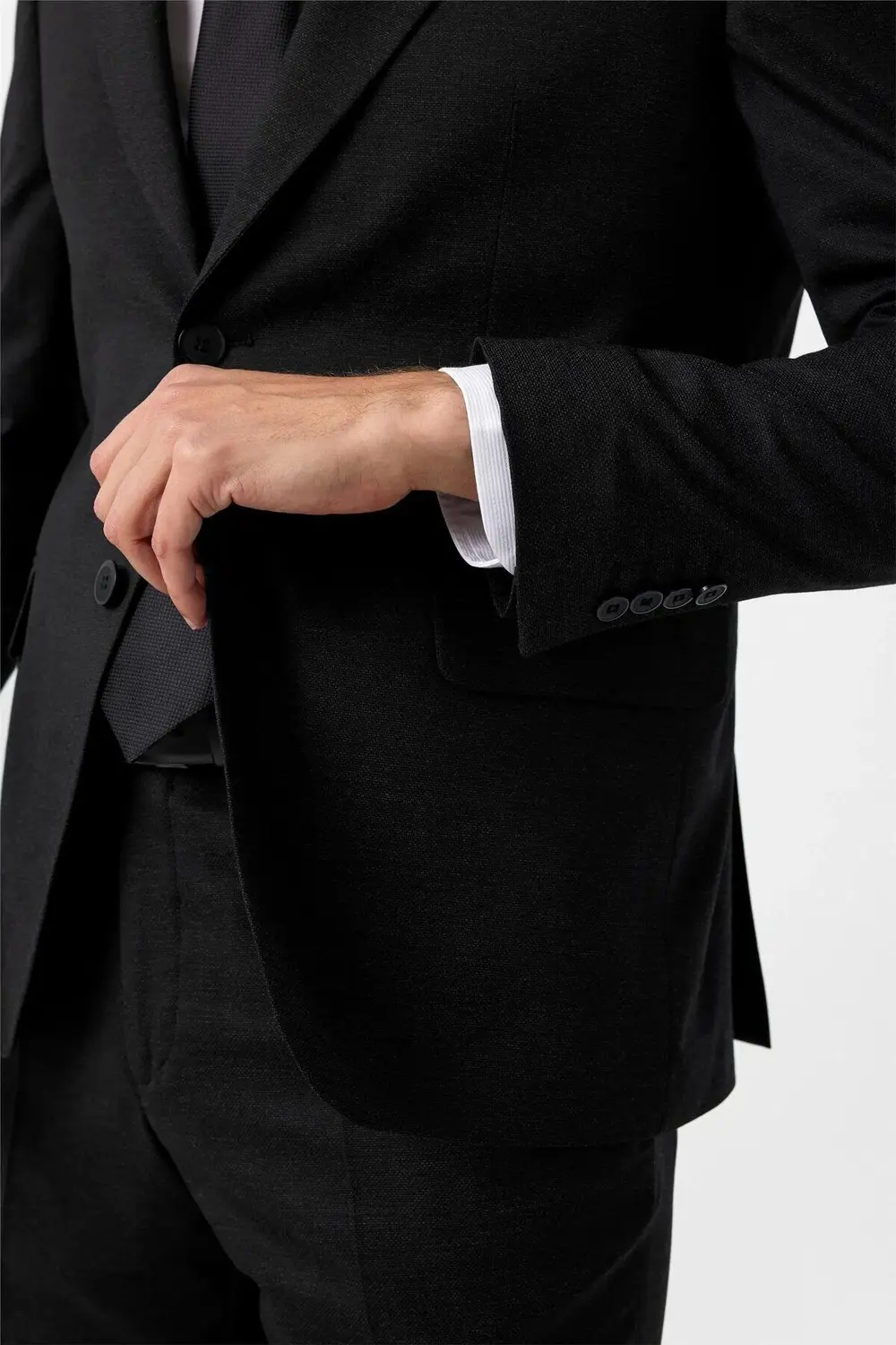 Siyah Slim Fit Desenli Mono Yaka 6 Drop Klasik Takım Elbise