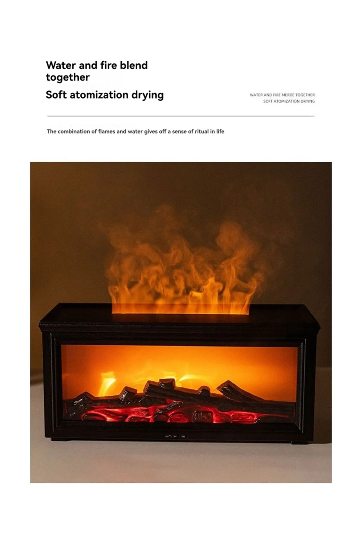 Siyah şömine görünümlü oda hava nemlendirici aromaterapi difüzör 220-240V 50Hz 2 yıl garantili