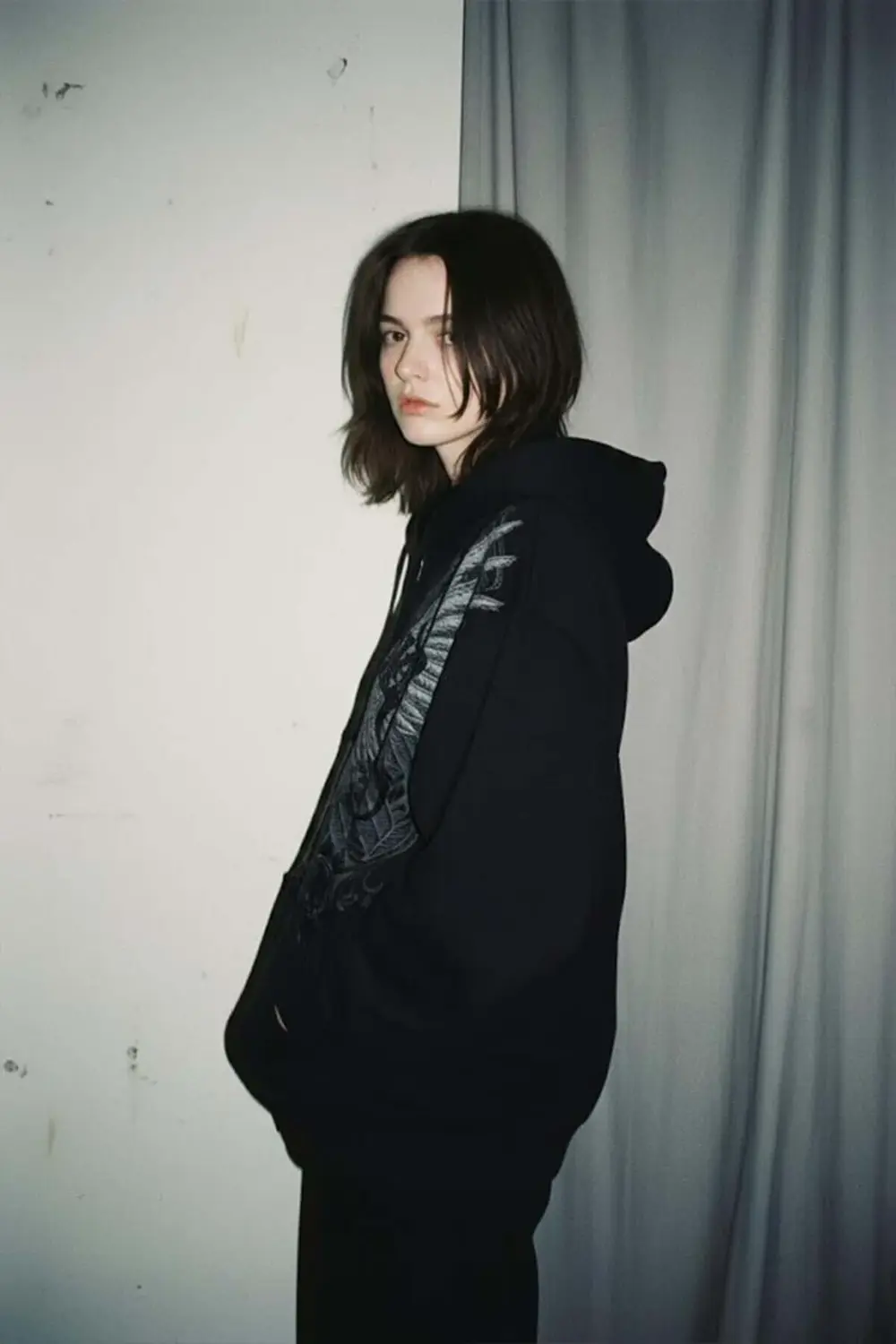 Siyah South Pole Gotik Wing Grunge Y2K Unsiex Kapüşonlu Hırka