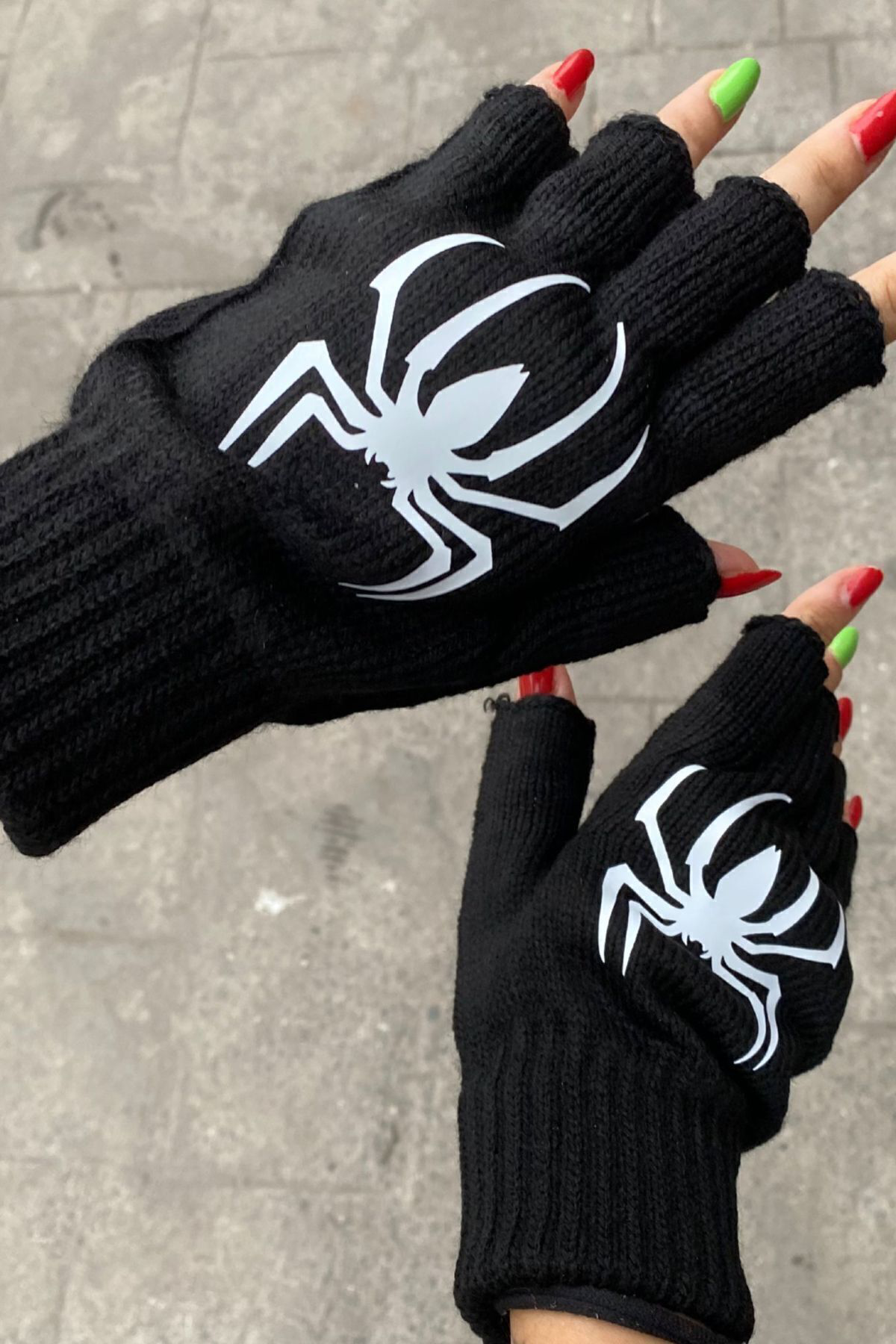 Siyah Spider Kesik Parmak Unisex Eldiven