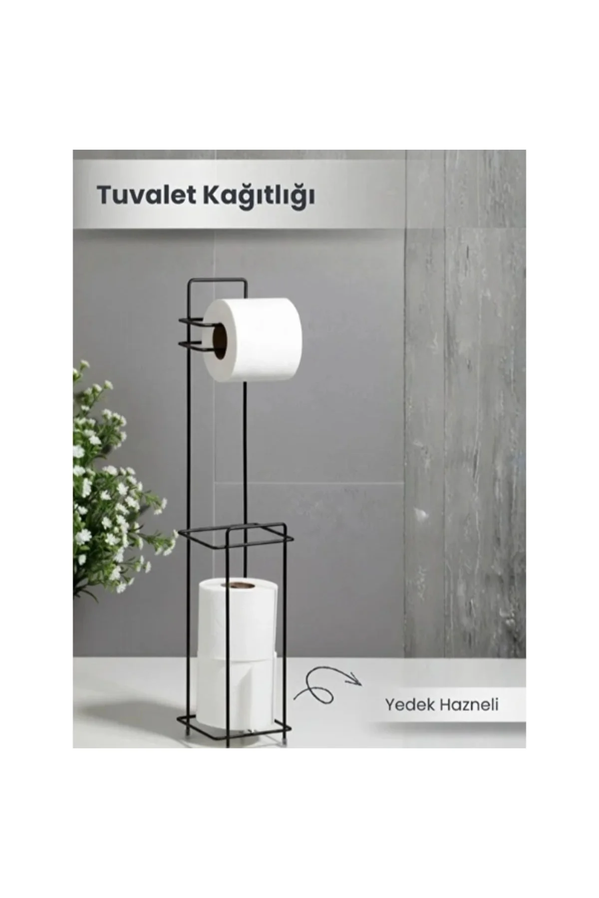 Siyah Standlı Yedek Hazneli Tuvalet Kağıtlığı