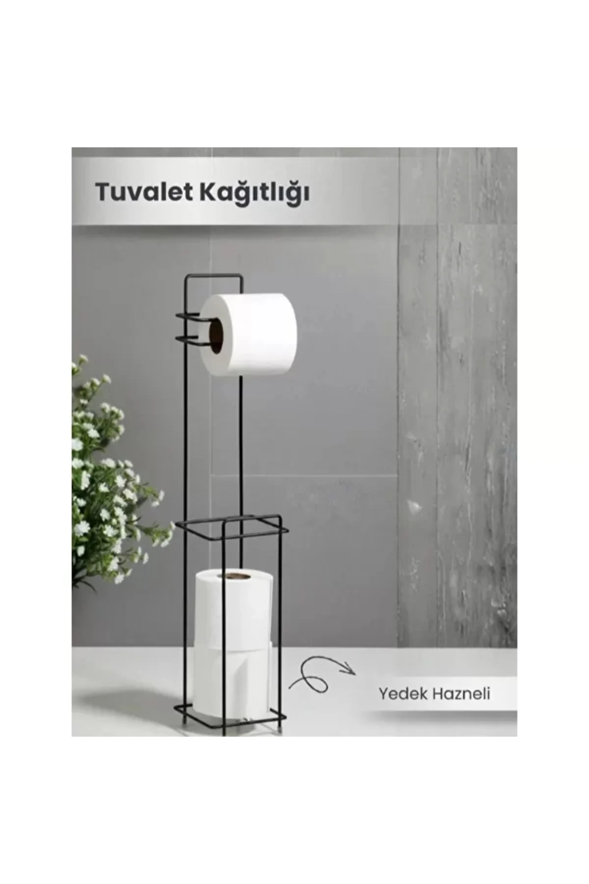 Siyah Standlı Yedek Hazneli Tuvalet Kağıtlığı
