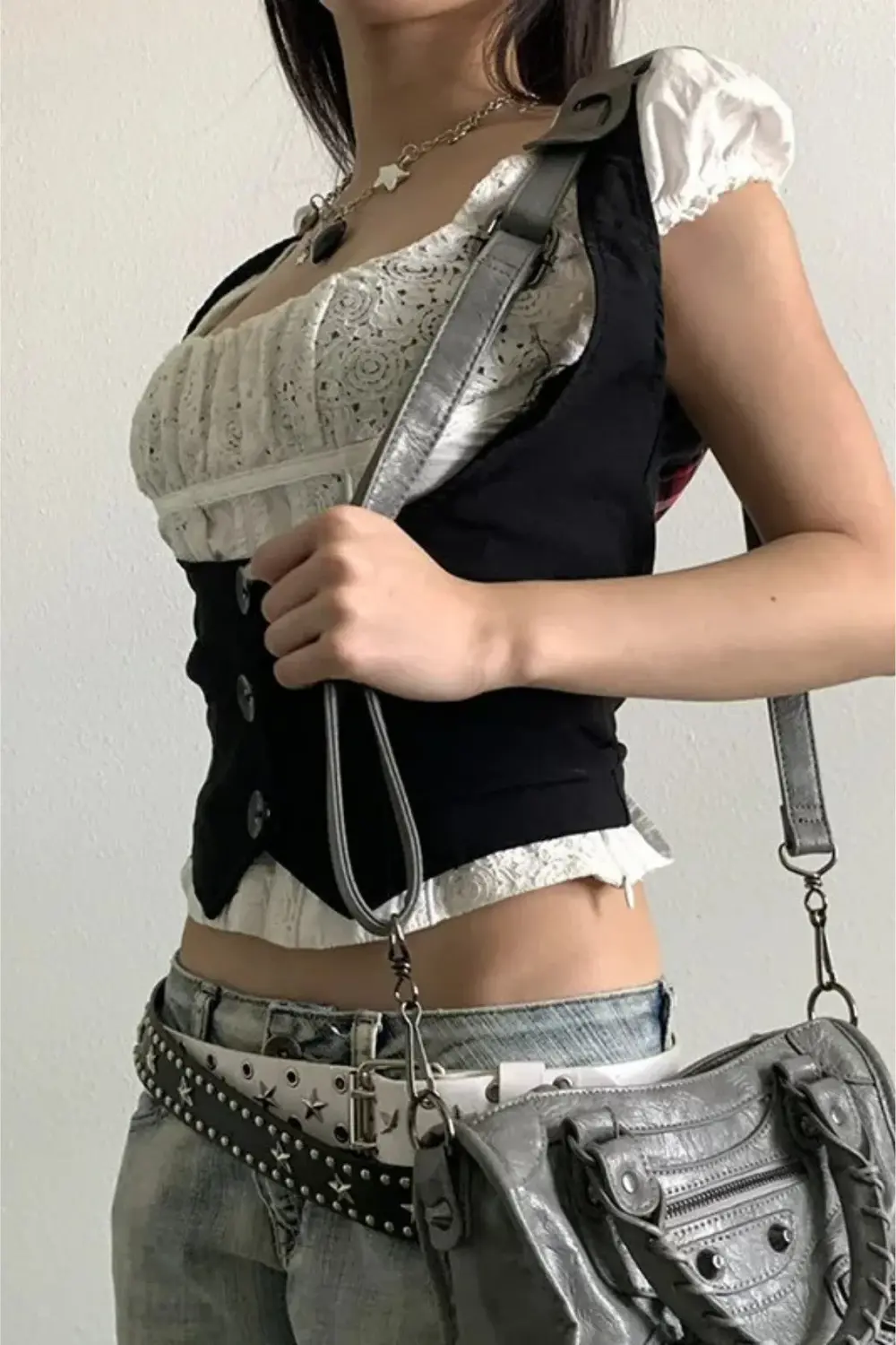 Siyah Steampunk Racerback Yelek -BLN